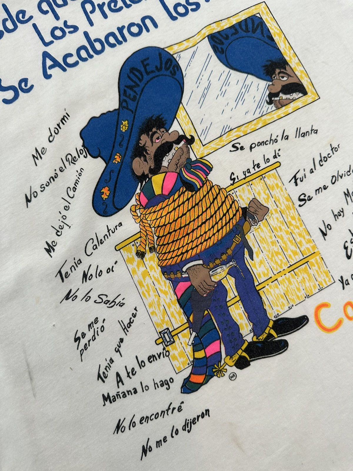 Vintage Vintage Mexico Los Pretextos White Oversized Cowboy Tee Size US XL / EU 56 / 4 - 9 Thumbnail