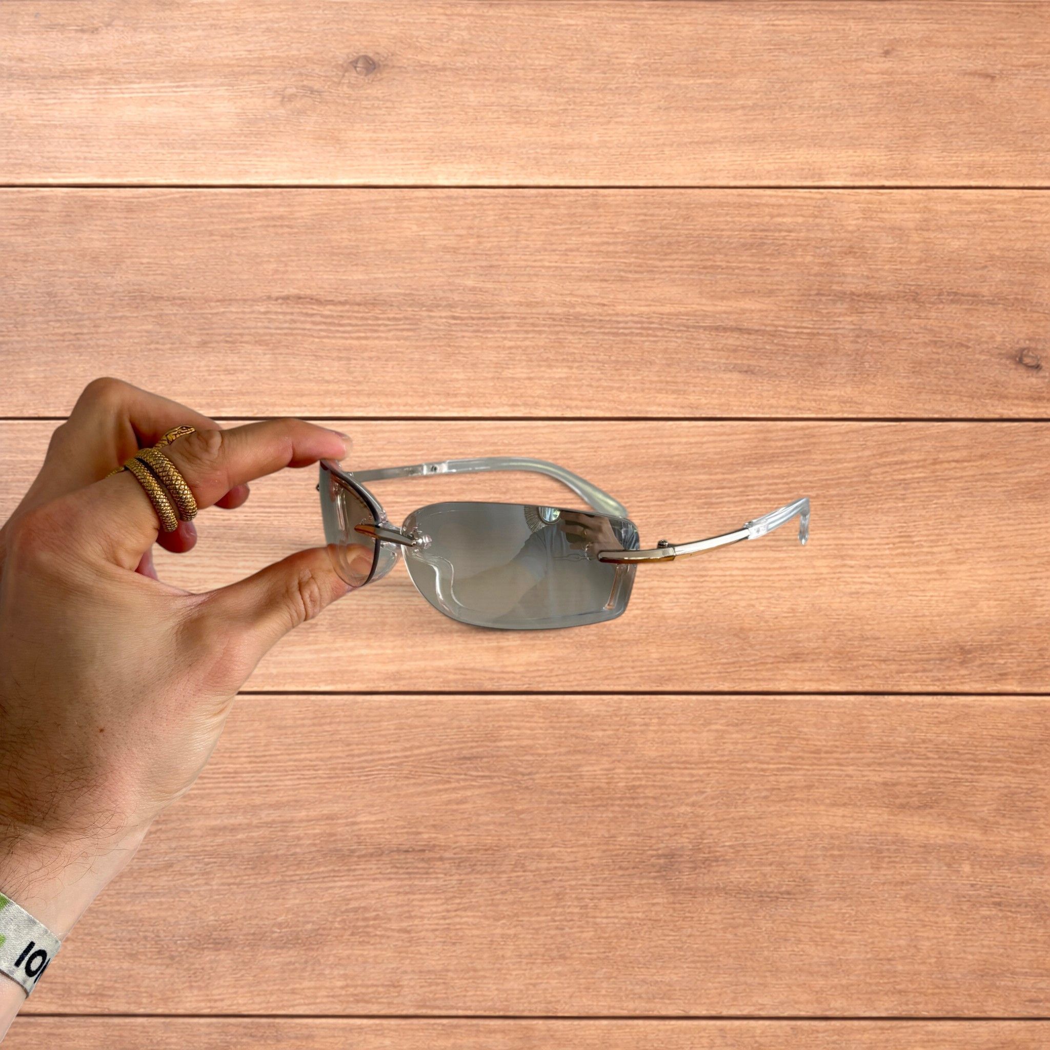 Japanese Brand Rimless rectangle frame sunglasses in clear and silver. Size ONE SIZE - 2 Thumbnail