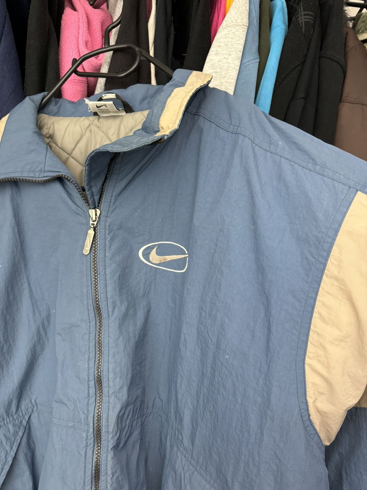 Nike × Vintage Vintage Nike Central Swoosh Bomber Jacket 90s y2k beige blue Size US M / EU 48-50 / 2 - 18 Thumbnail