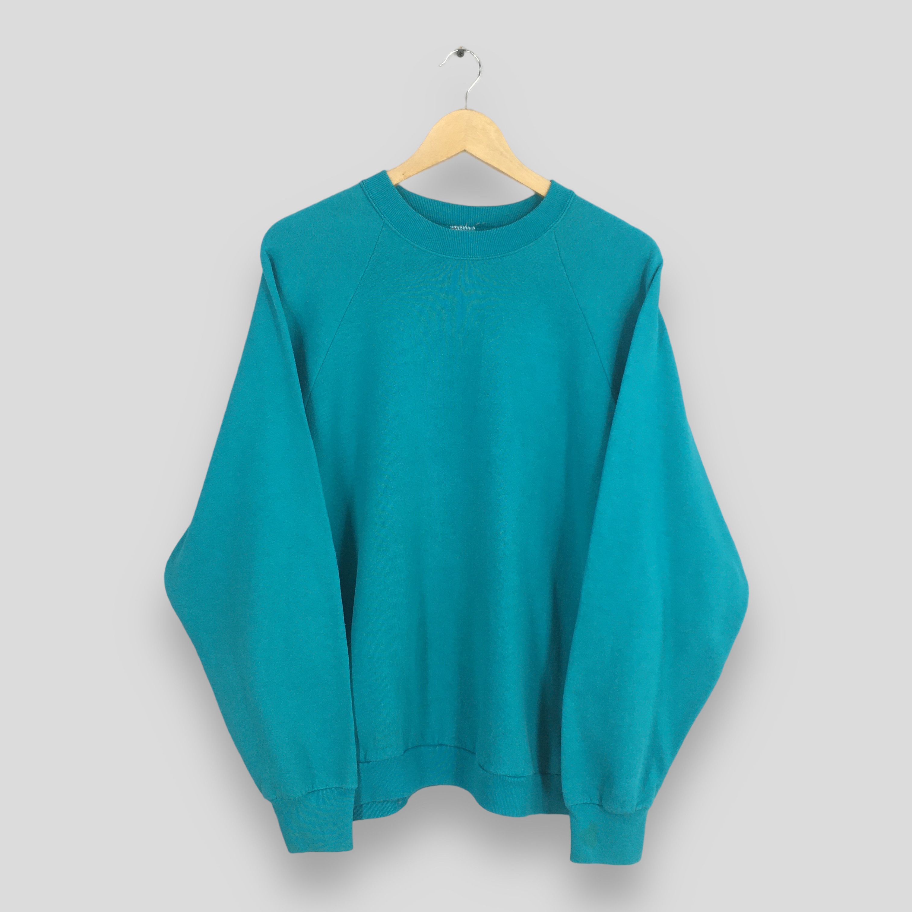 Fruit Of The Loom × Vintage Fruit Of The Loom Green Turquoise Plain Crewneck XLarge Size US XL / EU 56 / 4 - 1 Thumbnail