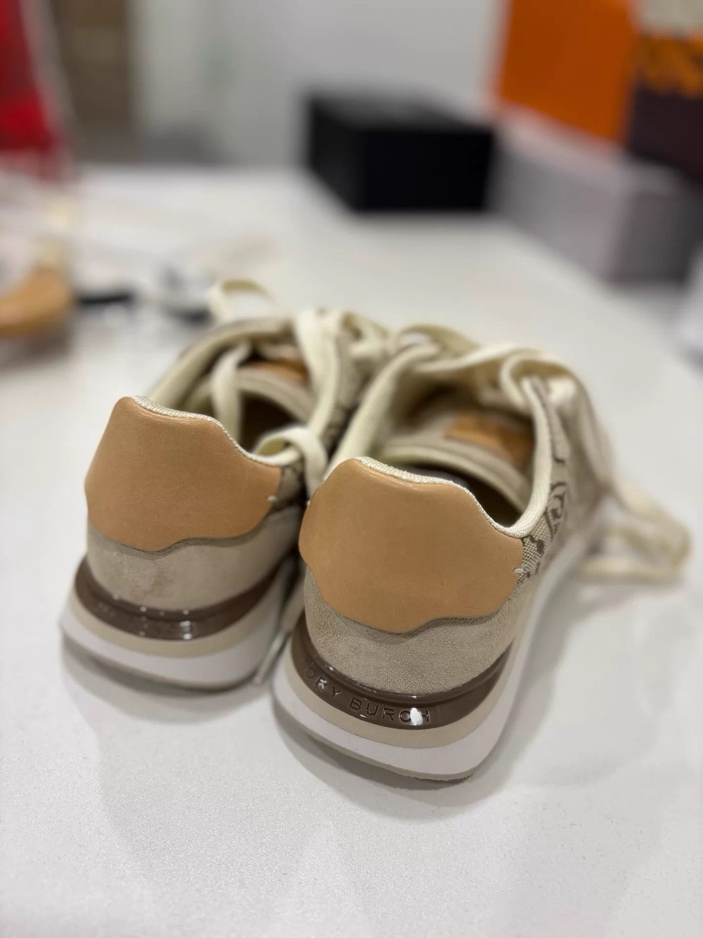 Tory Burch Tory Burch Beige Suede TB Logo Sneaker New 36 (36.5-37) Size US 5.5 / IT 35.5 - 3 Thumbnail