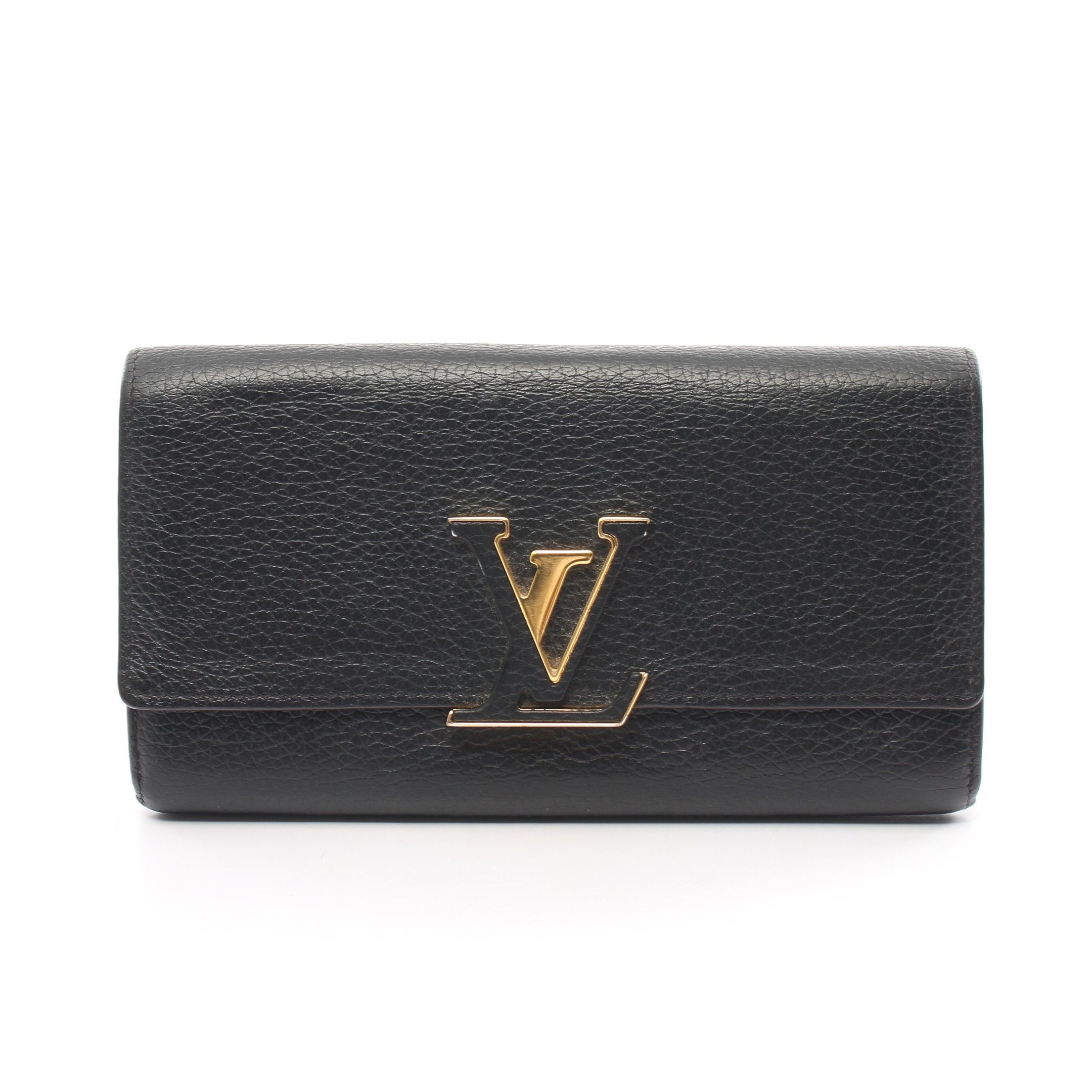 image of Louis Vuitton Portefeuil Capucines Taurillon Noir Bi-Fold Long Wallet Leather Black, Women's