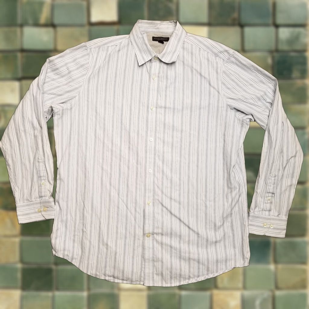 Banana Republic Banana Republic Shirt Mens XXL 17.5 Blue Striped 100% Cotton Long Sleeve Button-Up Casual, Business Mens Shirt Size US XL / EU 56 / 4 - 1 Thumbnail