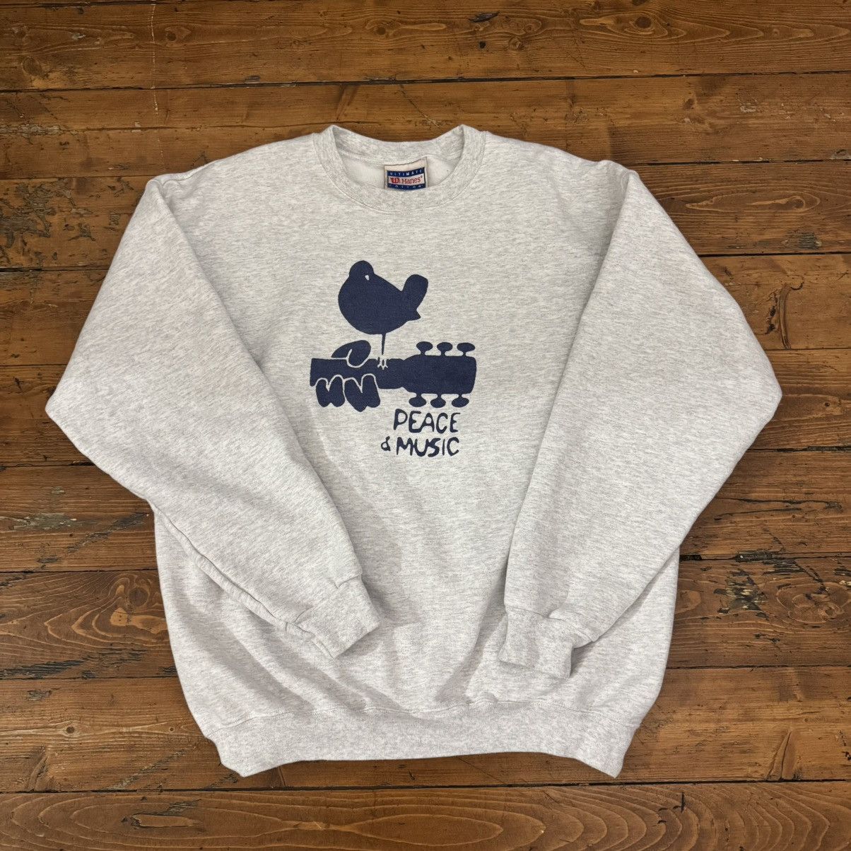 Hanes Gray Vintage 90s Peace & Music Crewneck Sweatshirt Size US L / EU 52-54 / 3 - 1 Thumbnail