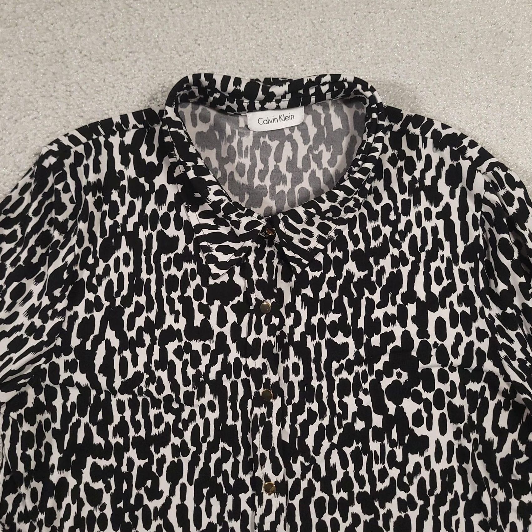 Calvin Klein Calvin Klein Shirt Womens Large Black White Leopard Print Long Sleeve Blouse Size L / US 10 / IT 46 - 3 Thumbnail