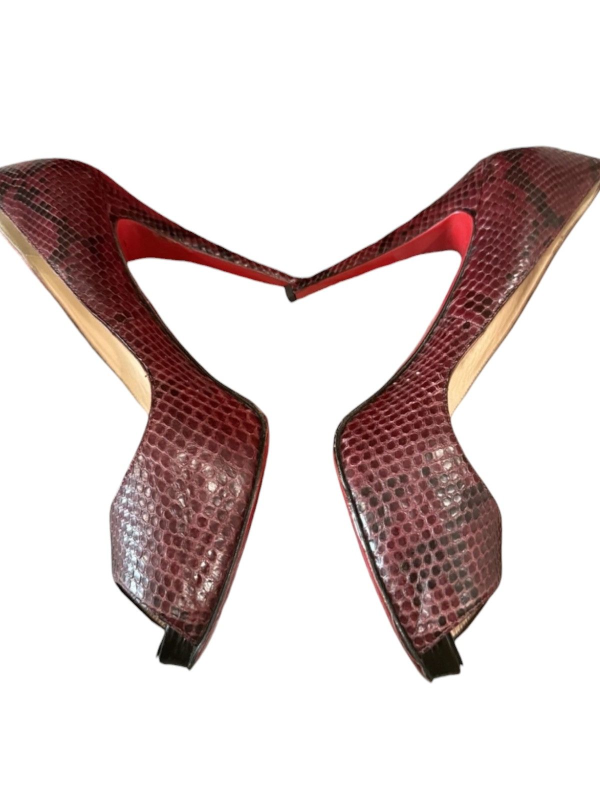 Christian Louboutin Christian Louboutin Burgundy Python Peep Toe Heels EU 40.5 Size US 10.5 / IT 40.5 - 3 Thumbnail