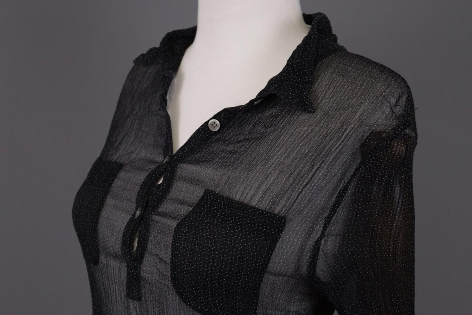 Gianni Valentino Ganni Black Dotted Mesh Long Sleeve Henley A-Line Dress Size M / US 6-8 / IT 42-44 - 8 Thumbnail