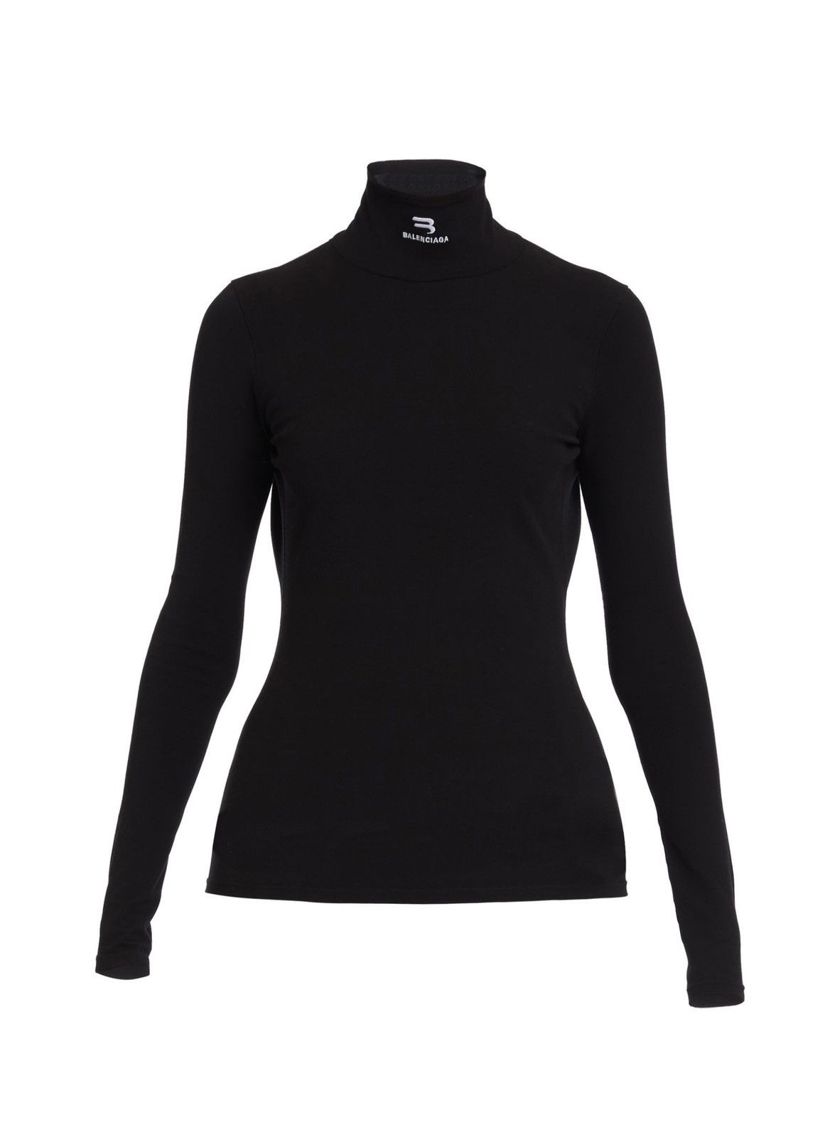 image of Balenciaga Stitched Logo Mock Collar Long Sleeve in Black, Women's (Size Small)