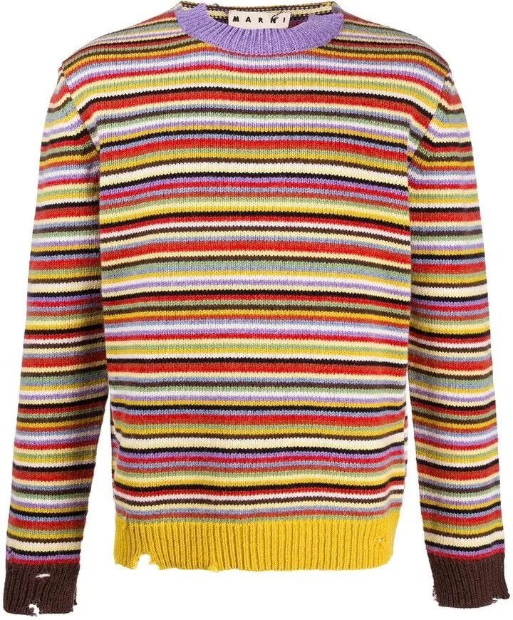 Marni Marni Multicolour Striped Distressed Knit Sweater Size US M / EU 48-50 / 2 - 2 Thumbnail