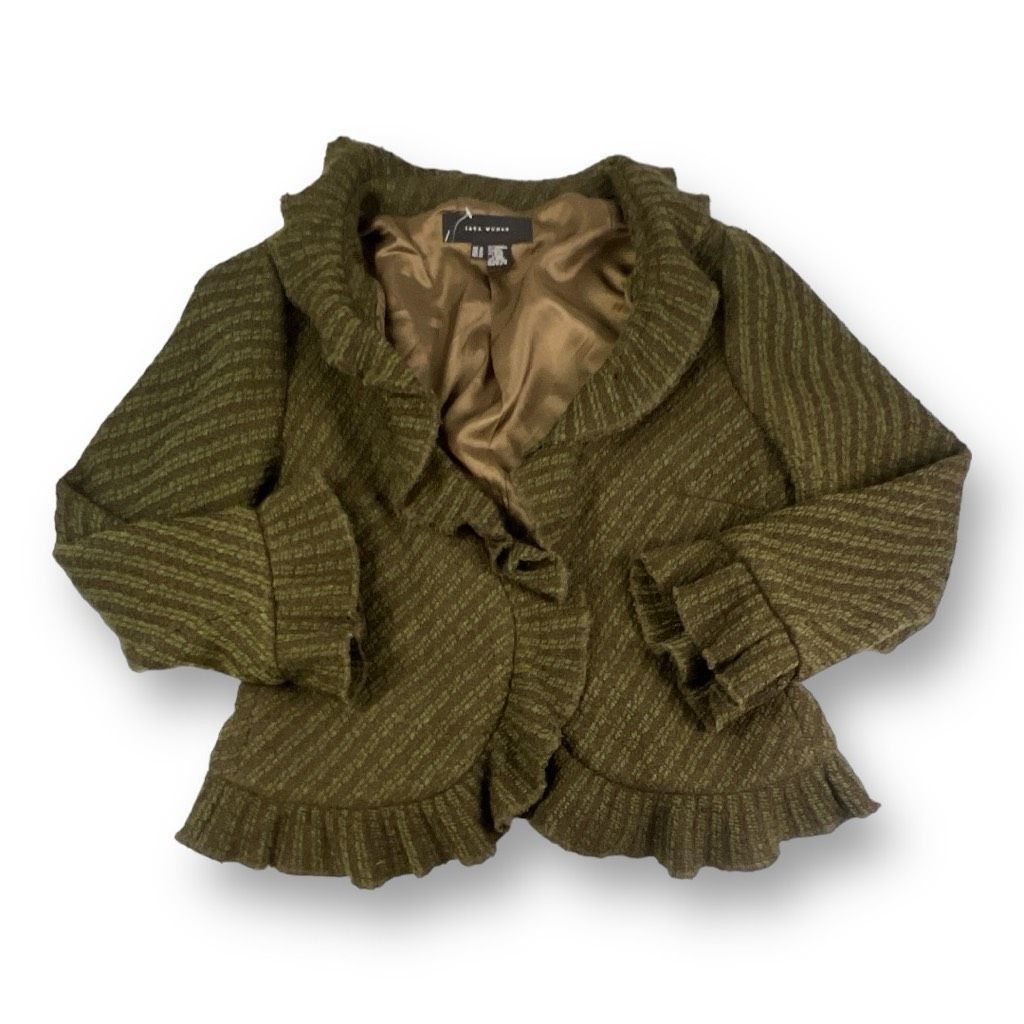 Zara Zara Tweed Ruffle Wool Blend Green Blazer Size Extra Large Size XL / US 12-14 / IT 48-50 - 1 Thumbnail