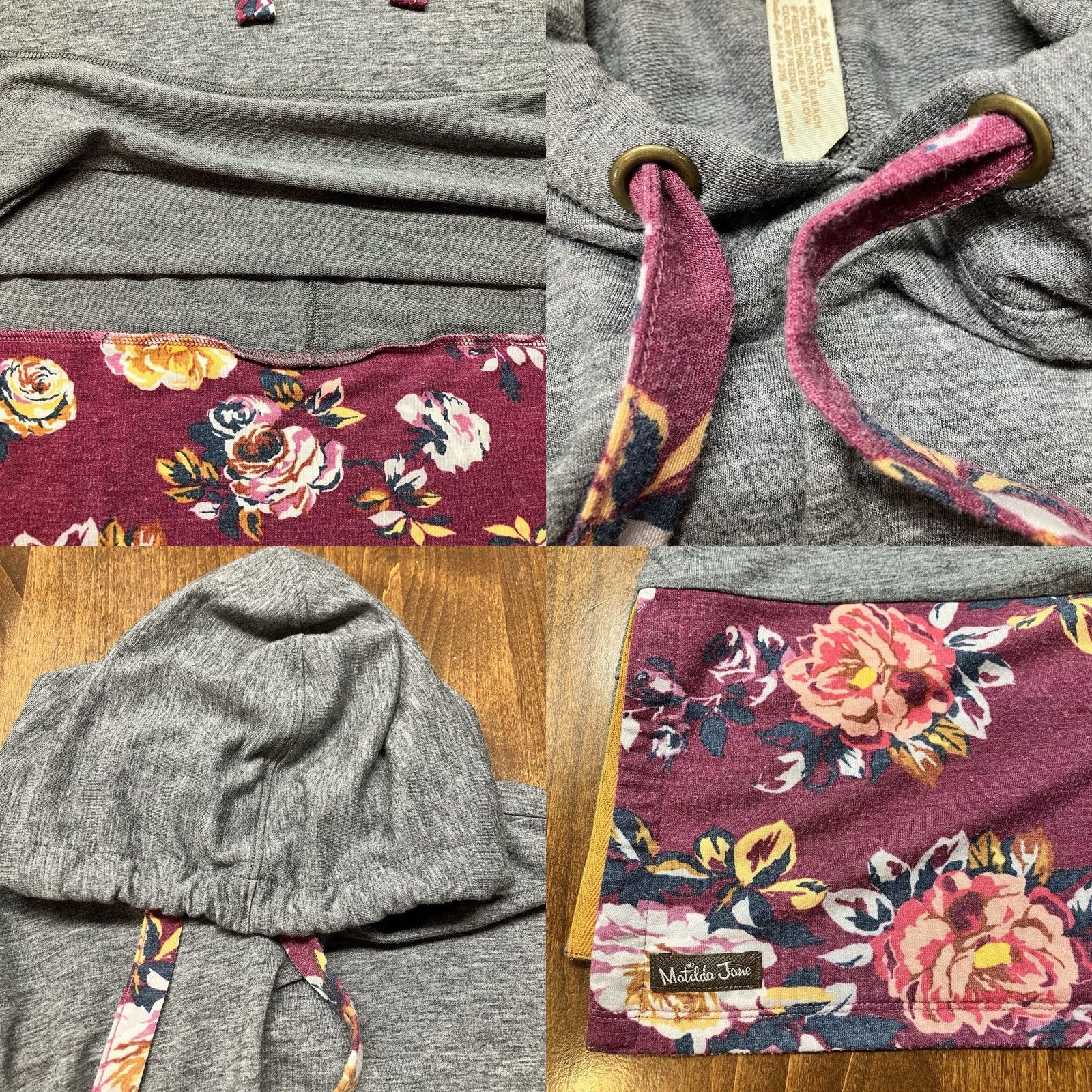 Vintage VINTAGE Matilda Jane Floral Trim Short Sleeve Hoodie Sweatshirt Tunic Gray S Womens Blouse Size S / US 4 / IT 40 - 8 Thumbnail