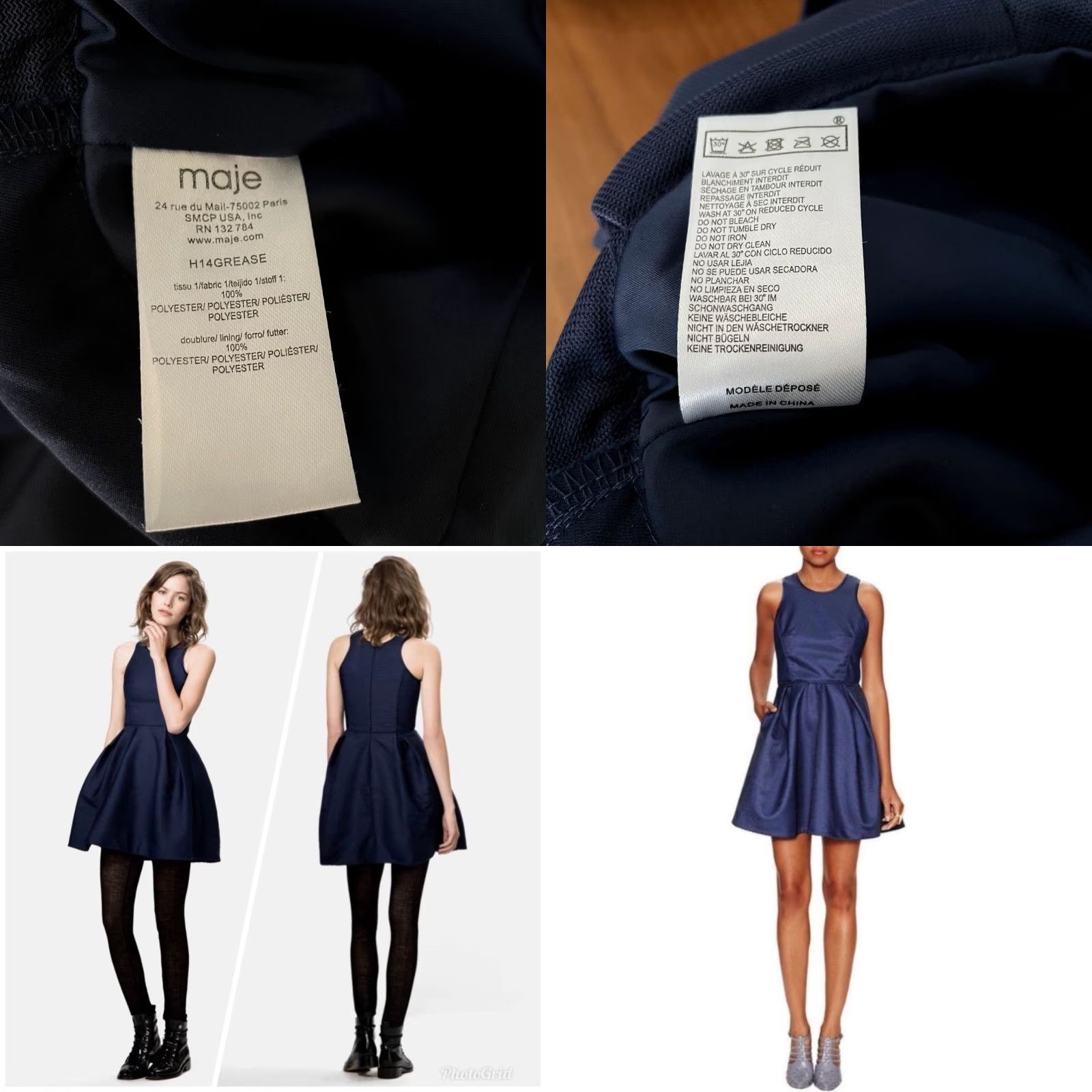 Maje Maje Dress Navy Blue Mini Sleeveless Pockets L Sz L Ribbed Fit & Flare Size L / US 10 / IT 46 - 8 Thumbnail
