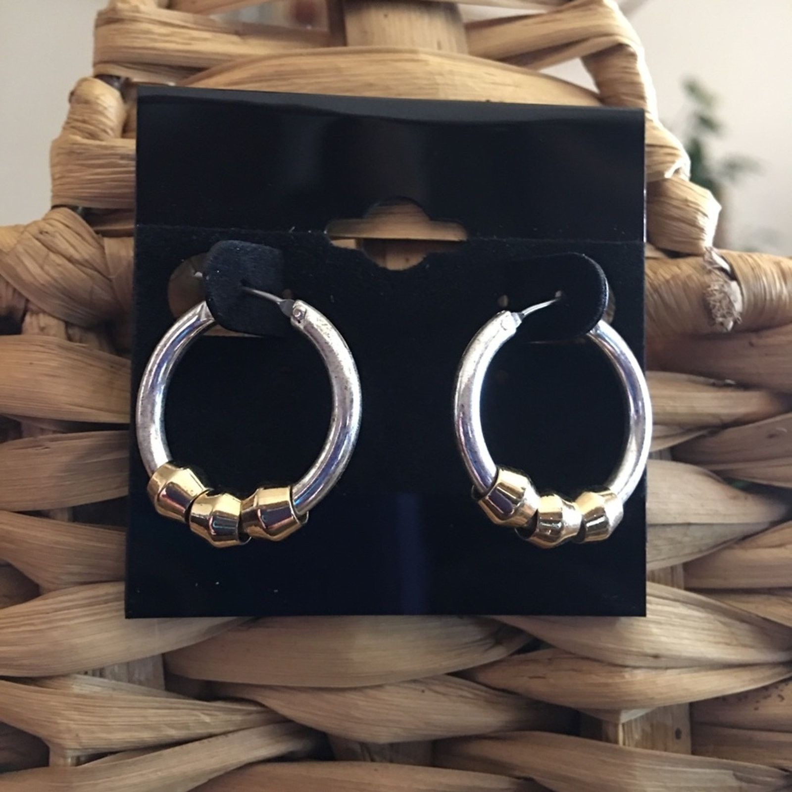 Vintage Vintage silver and gold tone hoop pierced earrings Size ONE SIZE - 1 Thumbnail