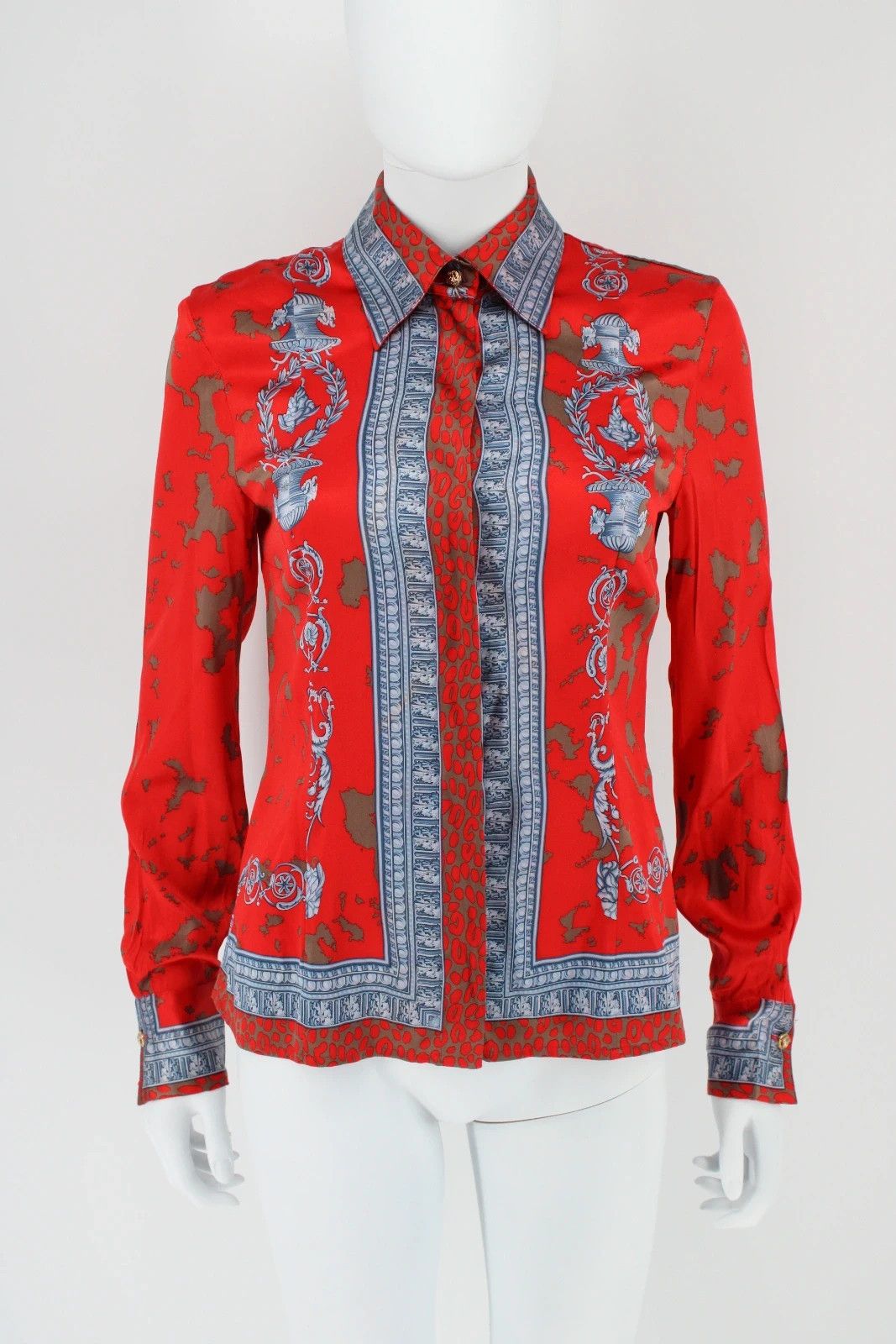 image of Versace Silk Ornamental Shirt in Red, Women's (Size Small)