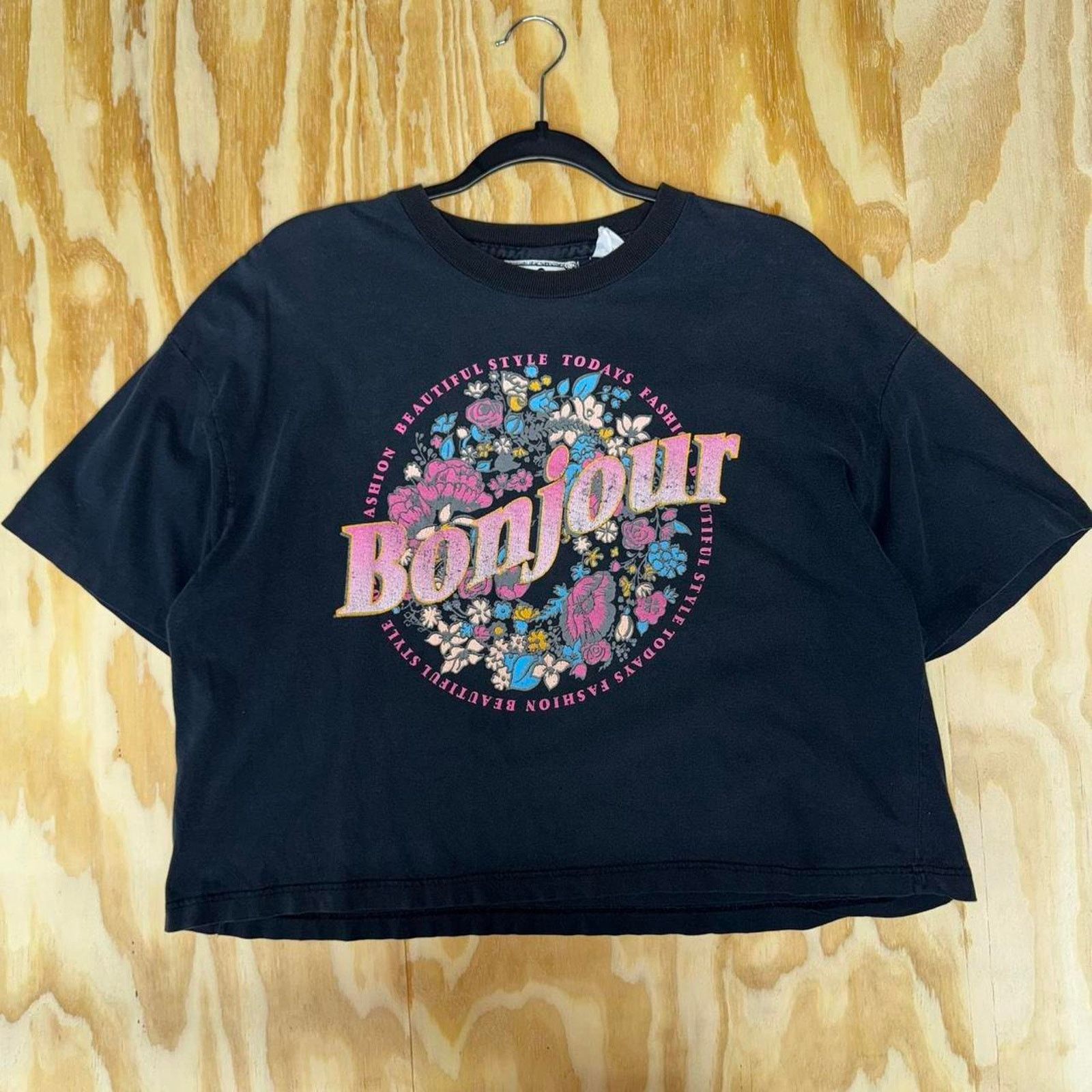 Vintage Vintage y2k bonjour french style crop top femme / womens tee Size L / US 10 / IT 46 - 1 Thumbnail
