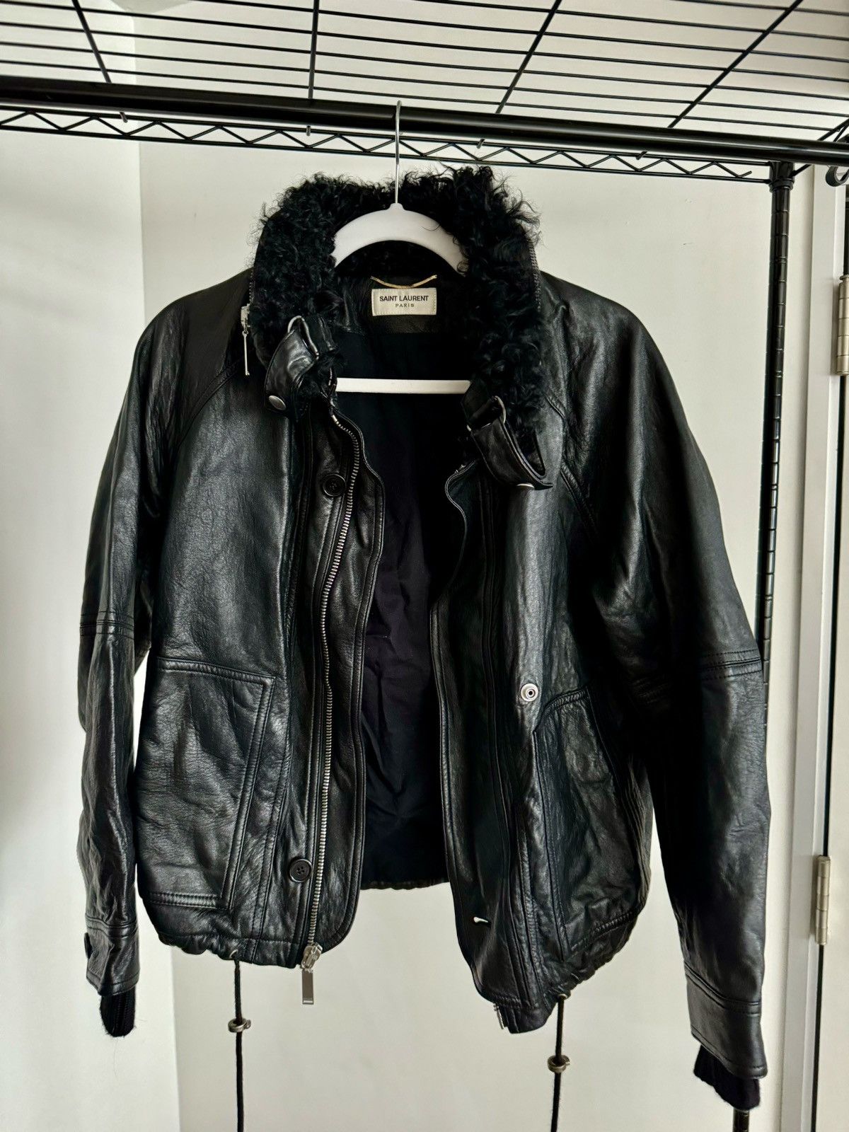 Saint Laurent Paris Saint Laurent Black Leather Jacket with Removable Fur Collar Size XS / US 0-2 / IT 36-38 - 2 Thumbnail