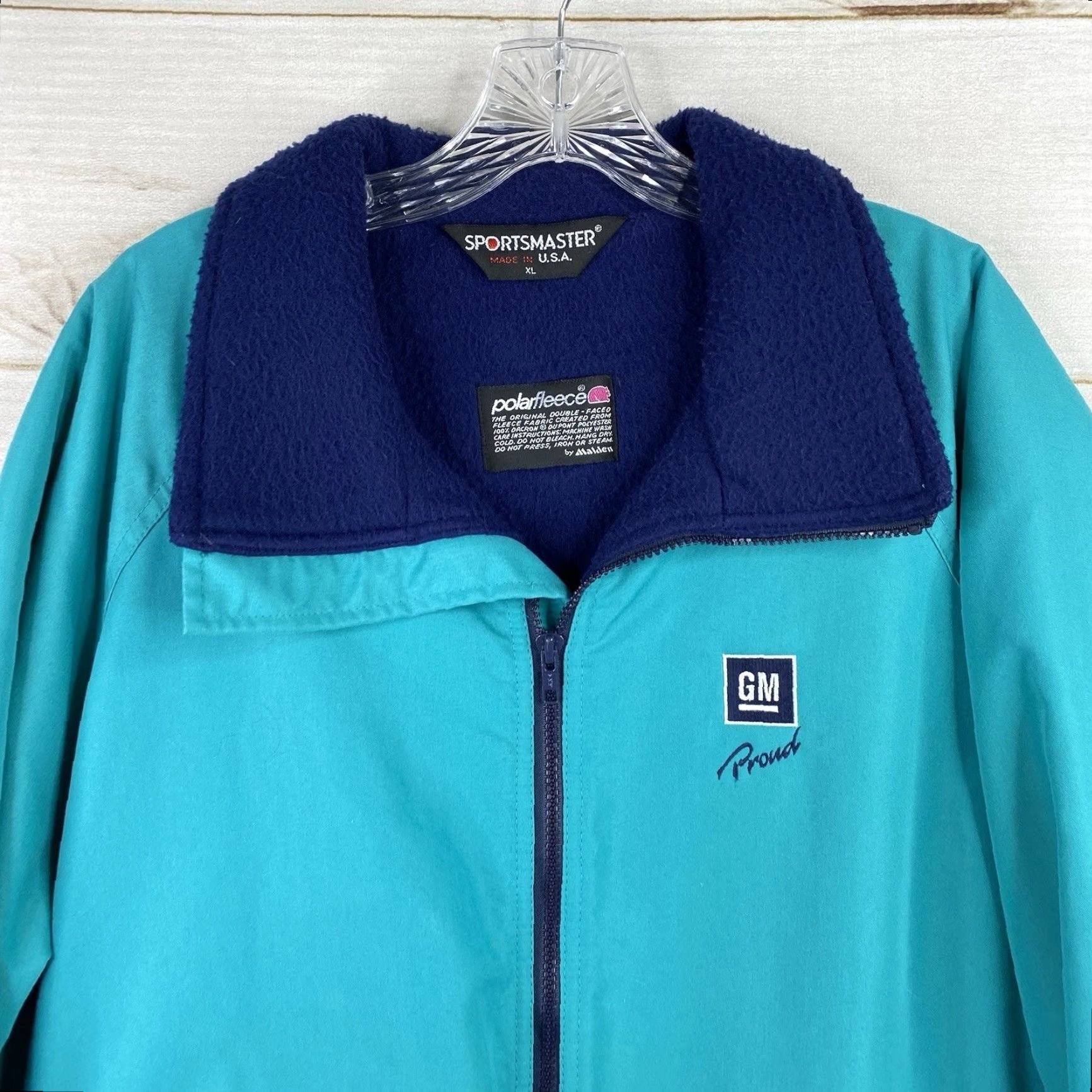 Vintage VTG Sportsmaster Jacket Mens XL Turquoise Blue Bomber Jacket Stripes Logo Zipper Full Zip Pockets Cars Theme Office/Travel Casual Size US XL / EU 56 / 4 - 2 Thumbnail