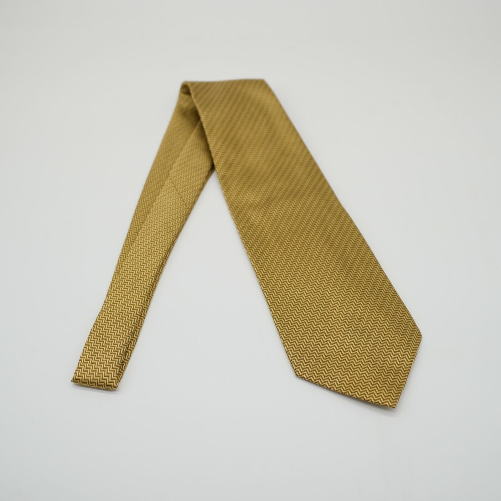 Vintage Jacobs Roberts LTD Yellow Herringbone Woven Wide Silk Tie Size ONE SIZE - 6 Thumbnail