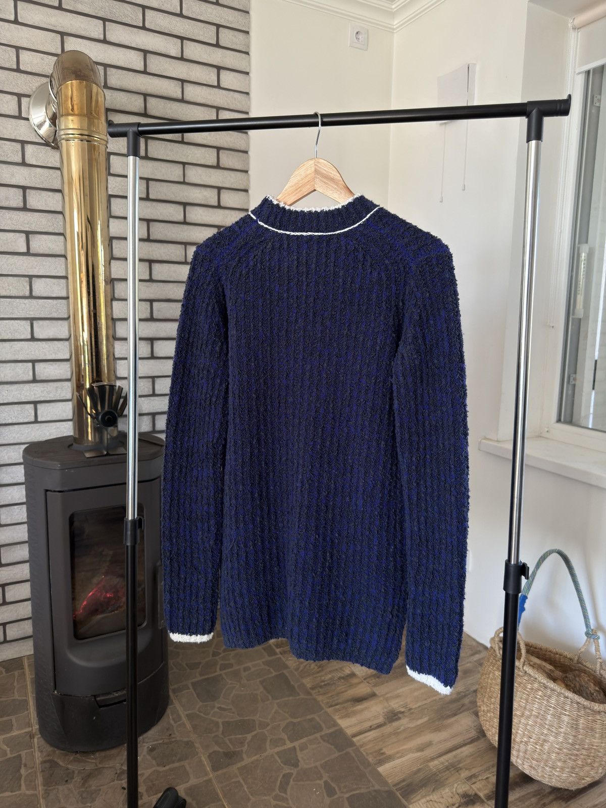 Acne Studios Acne Studios Bouclé Knit Crewneck Sweater Navy White Trim Size L / US 10 / IT 46 - 6 Thumbnail