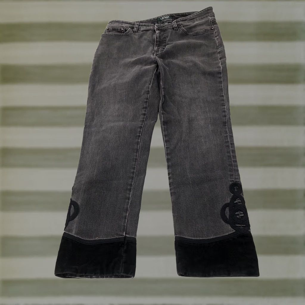 Ralph Lauren Lauren Ralph Lauren Black Regal Straight Ankle Jeans Sz 8 Womens Regular 5-Pocket Denim Cotton (Medium Wash) Button Zip Inseam 25.5" Cuff Regal Design Size 30" / US 8 / IT 44 - 1 Thumbnail