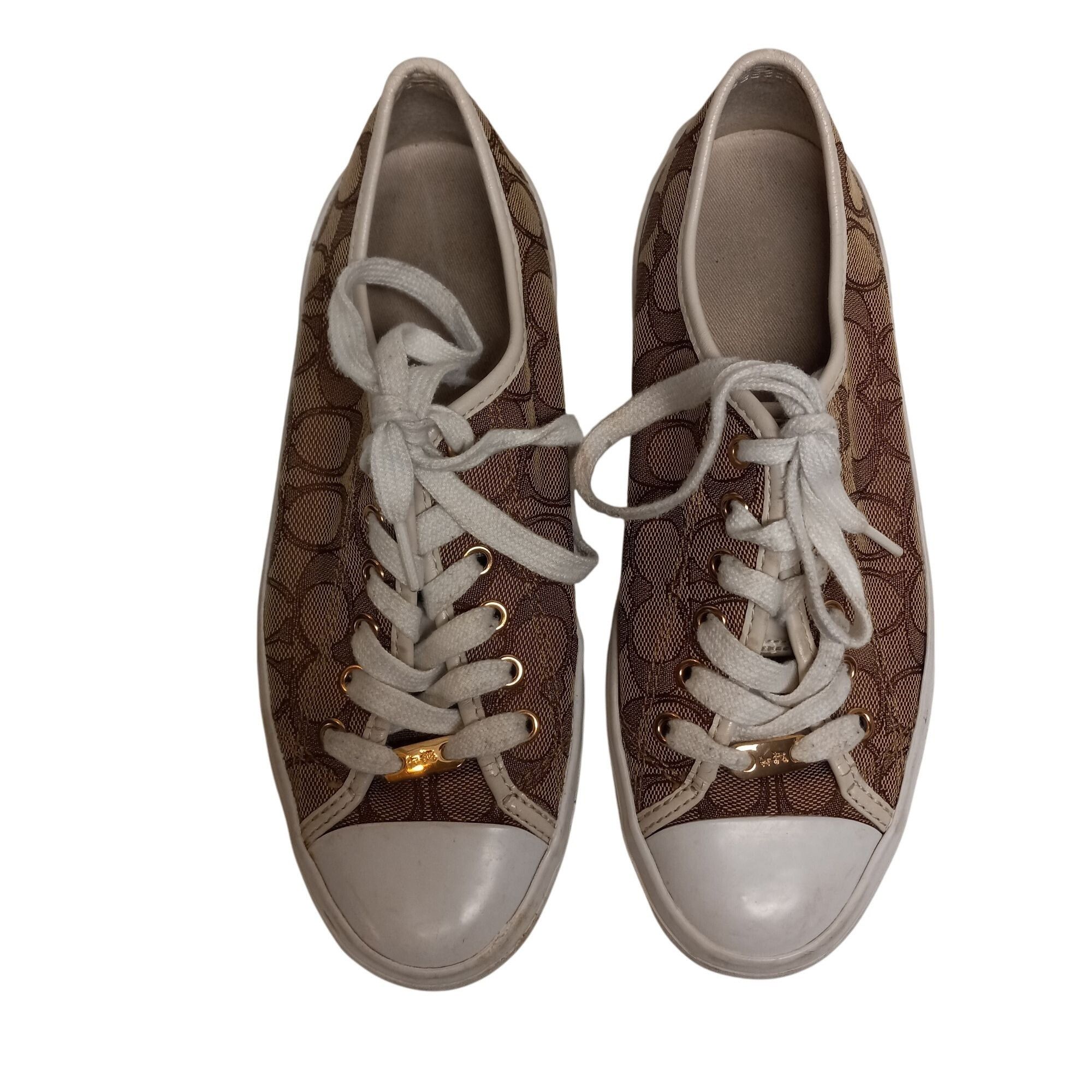 Coach Coach Size 8 8B Sneakers Signature Canvas Lace Up Brown Whit Size US 8 / IT 38 - 2 Thumbnail