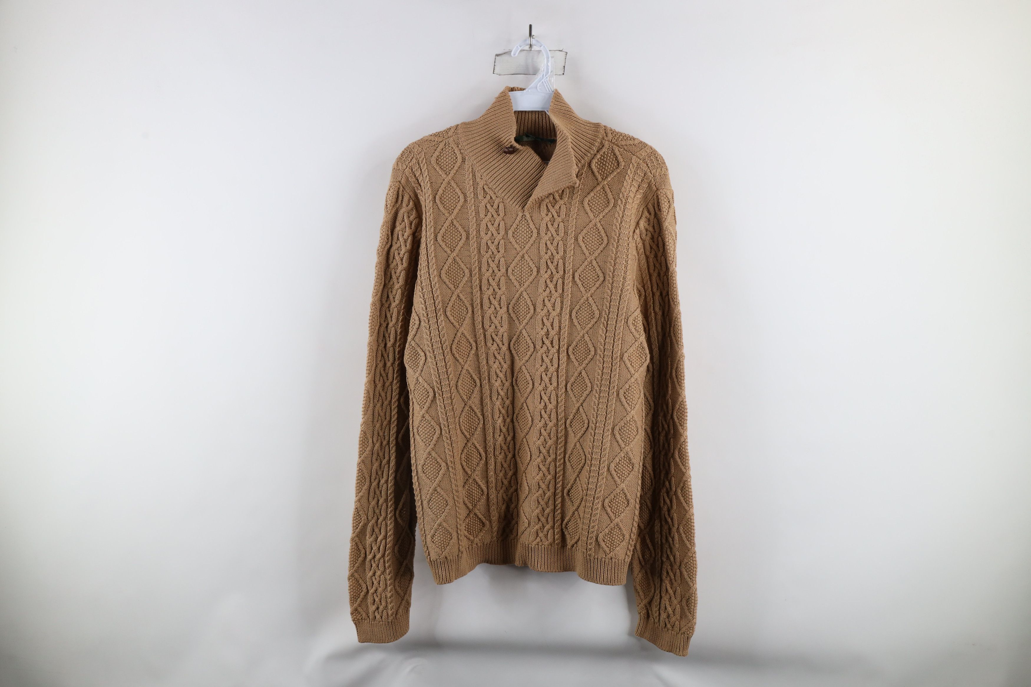 Ralph Lauren × Vintage Vintage 90s Ralph Lauren Fisherman Cable Knit Sweater Brown Size XL / US 12-14 / IT 48-50 - 1 Thumbnail