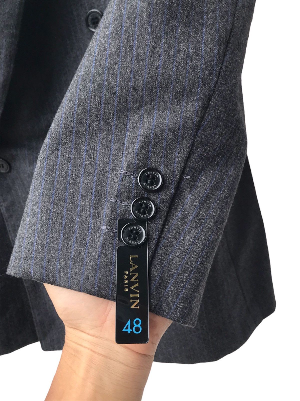 Lanvin Lanvin Double Breasted Grey Striped Wool Blazer Size US M / EU 48-50 / 2 - 11 Thumbnail