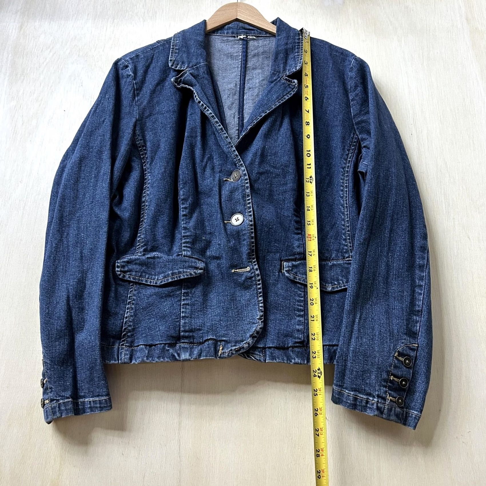 Denime Vintage Y2K Denim Blazer Jacket Womens Large Blue Button Front Cottagecore Size L / US 10 / IT 46 - 4 Thumbnail