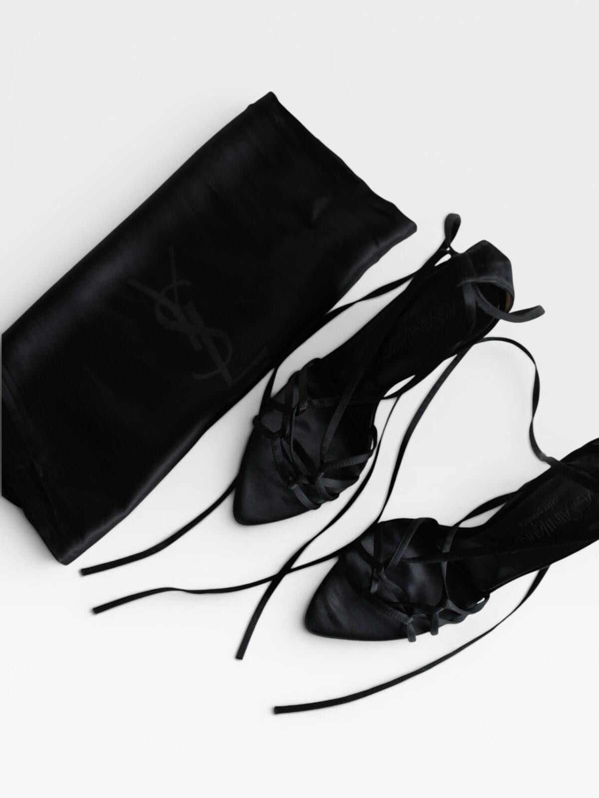 Saint Laurent Paris S/S 2001 Yves Saint Laurent Satin Lace-Up Heels VINTAGE Size US 7 / IT 37 - 2 Thumbnail