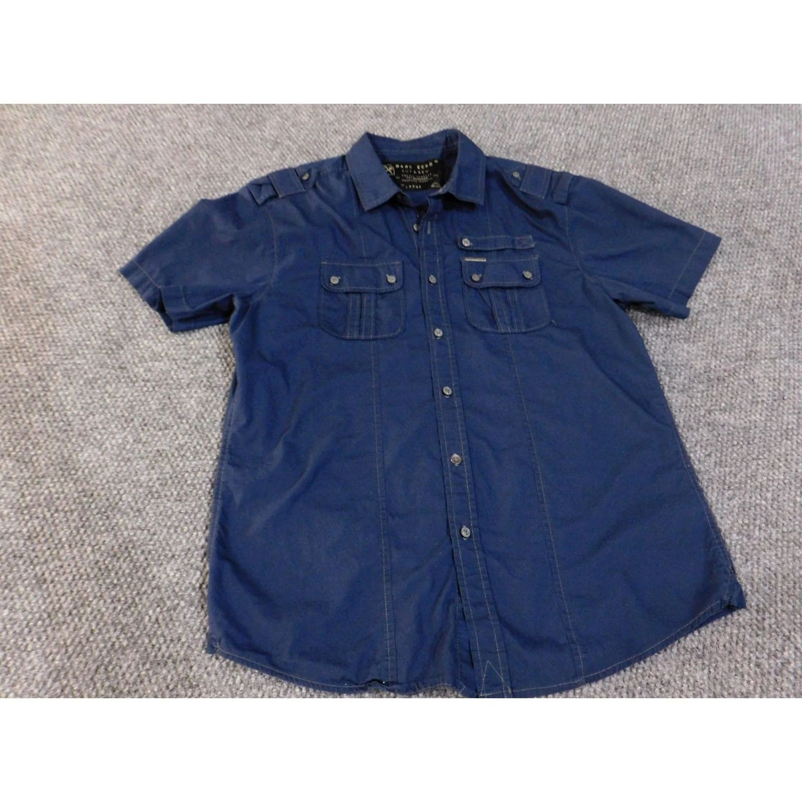 Epaulet Marc Ecko Cut & Sew Shirt Mens Large Navy Short Sleeve Button Epaulet Pockets Size US L / EU 52-54 / 3 - 4 Thumbnail