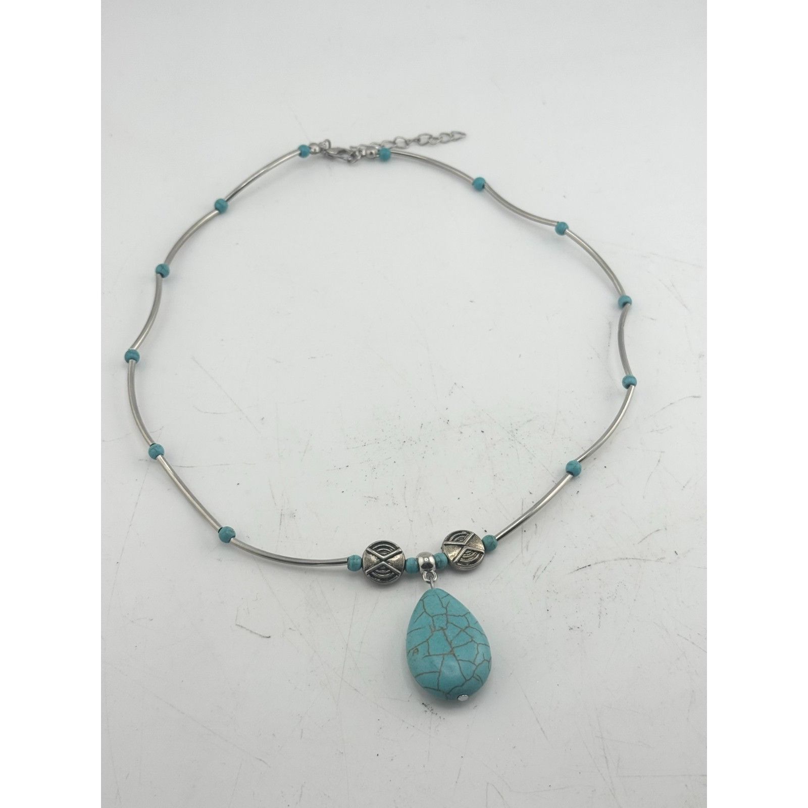 Vintage Vintage faux turquoise beaded silver necklace Size ONE SIZE - 3 Thumbnail