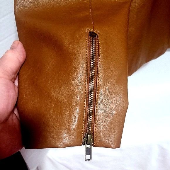 Calvin Klein Womens Camel Faux Leather Moto Jacket With Zipper Details By Size M / US 6-8 / IT 42-44 - 3 Thumbnail