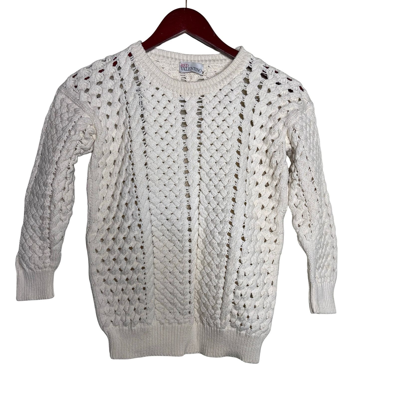 Valentino RED VALENTINO Open-Knit Cable Sweater in Ivory Sz M Size M / US 6-8 / IT 42-44 - 1 Thumbnail