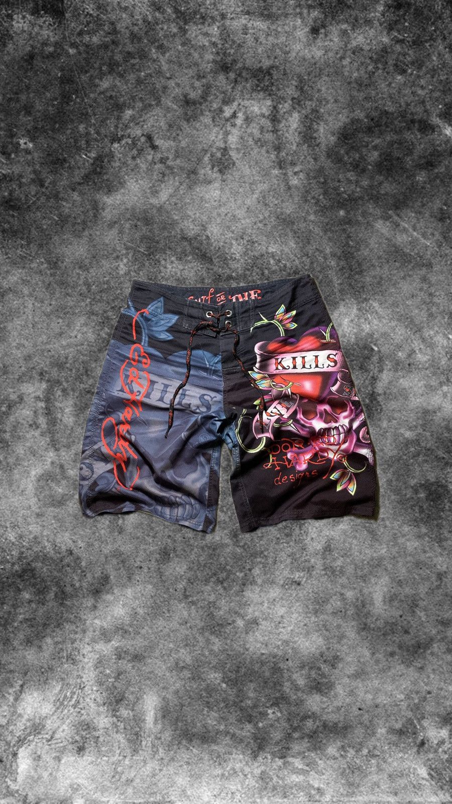 Christian Audigier × Ed Hardy × Vintage ⛩️ Ed Hardy by Christian Audigier Shorts Skull skeleton surf Size US 32 / EU 48 - 1 Thumbnail