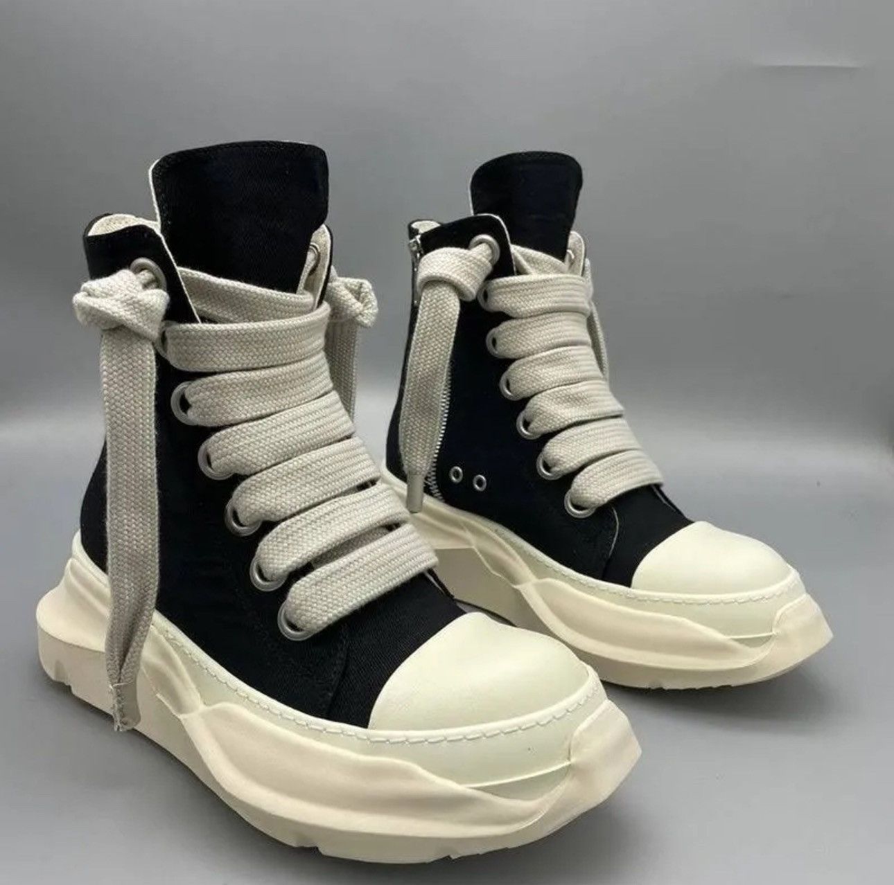 image of Rick Owens Drkshdw x Vintage Jumbo Lace High-Top Abstract Ramones Shoes in Black, Men's (Size 10)