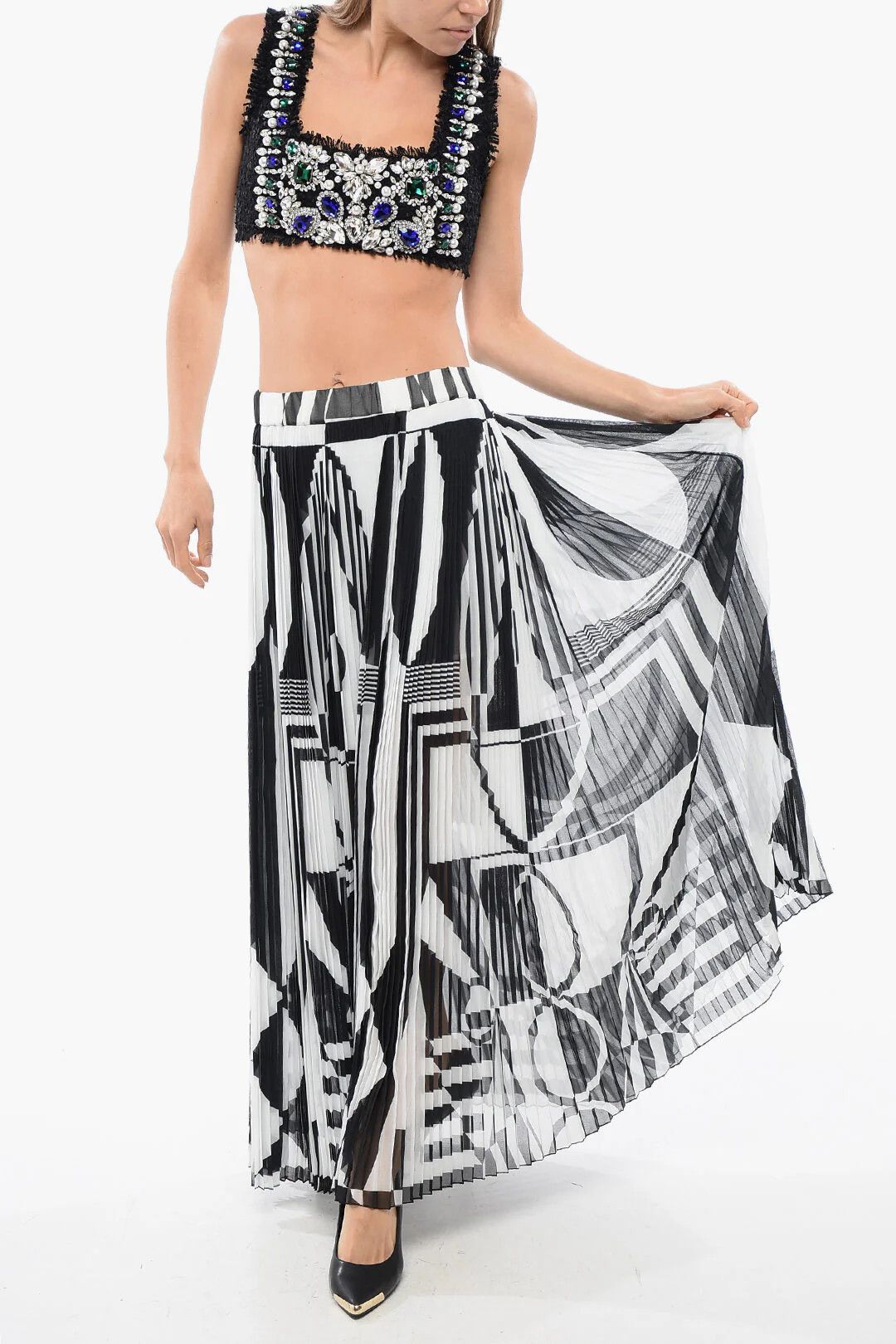 Balmain og1mm0326 Pleated Longuette Skirt in White/Black Size 32" / US 10 / IT 46 - 4 Thumbnail