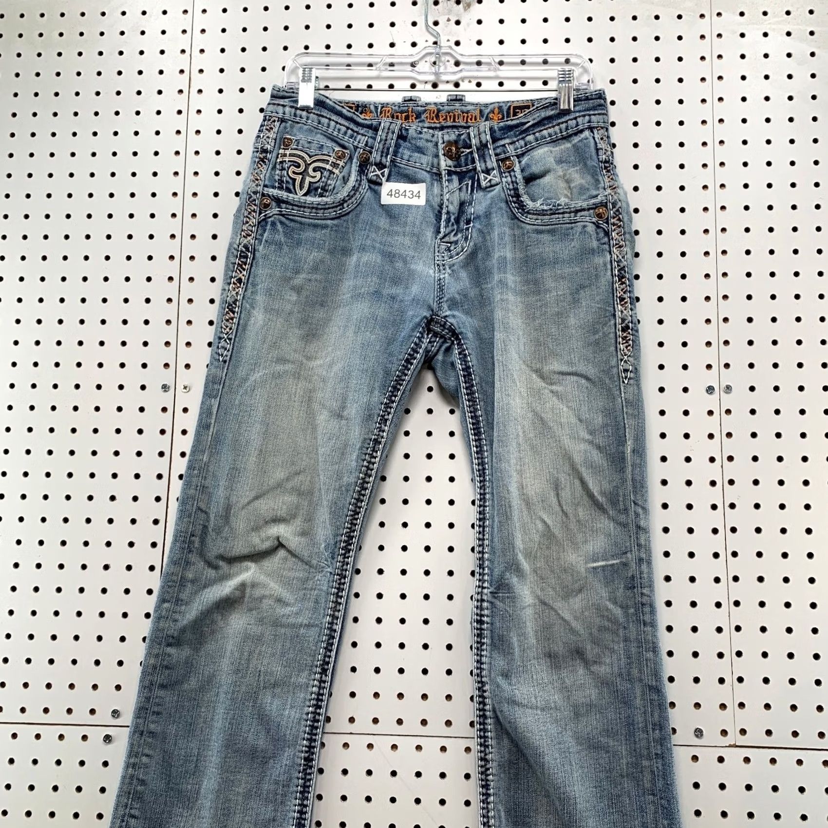 Vintage Rock Revival Denim Jeans Mens 30x29 Blue Slim Boot Cut Embroidered Leather Y2K Size US 30 / EU 46 - 5 Thumbnail
