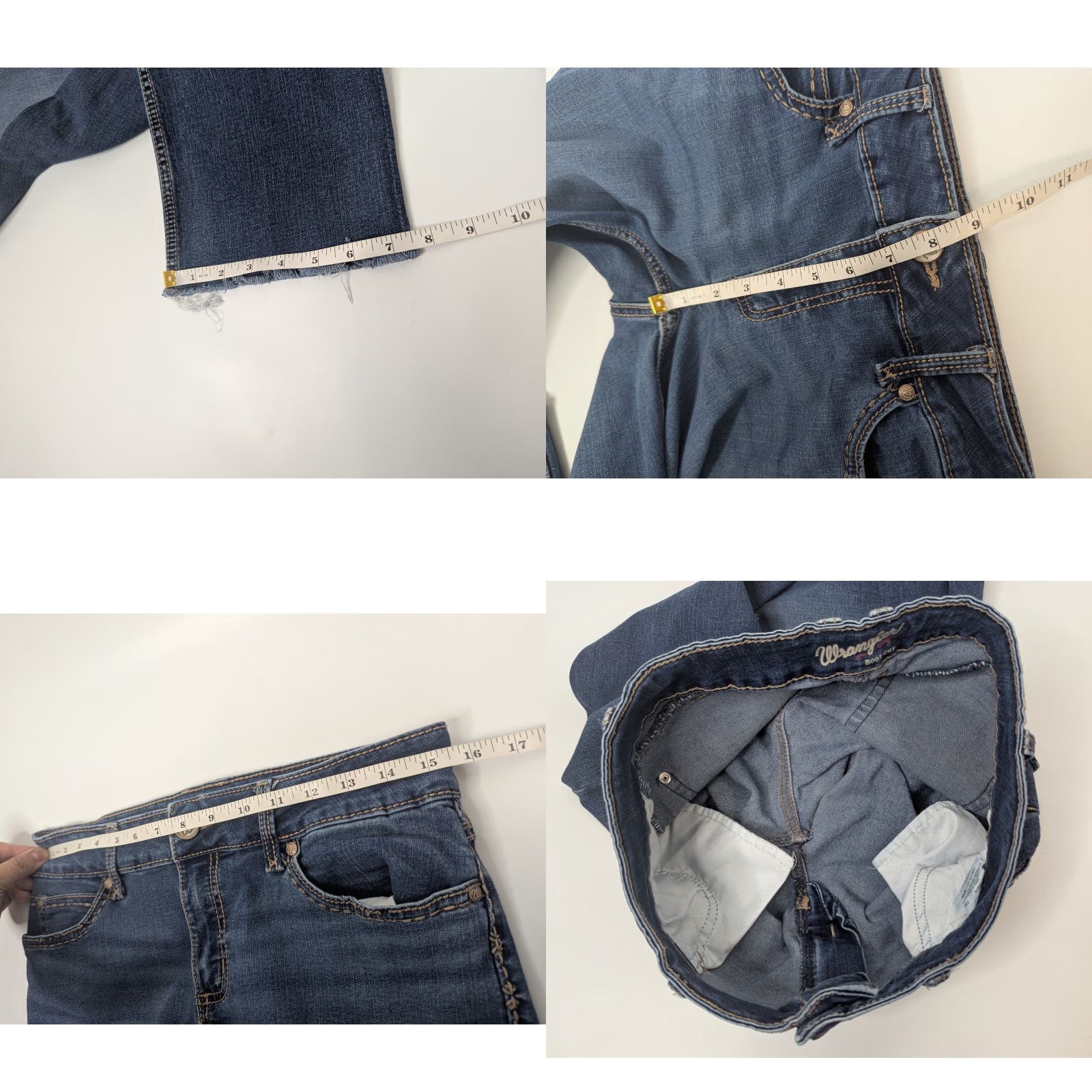 Wrangler Wrangler Jeans Women's Bootcut Denim Blue 7/8 Distressed Raw Hem Size 28" / US 6 / IT 42 - 8 Thumbnail