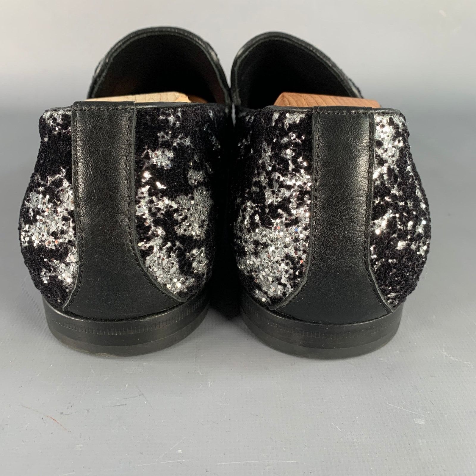 Jimmy Choo 11 Velvet Glitter Devore Sloan Black Silver Slip On Loafers Size US 11 / EU 44 - 3 Thumbnail