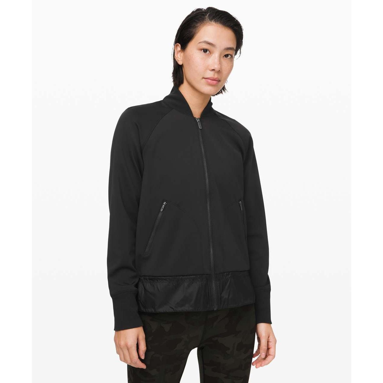 Lululemon Lululemon Swept Along Black Bomber Jacket Large Cinch Hem Size L / US 10 / IT 46 - 1 Thumbnail