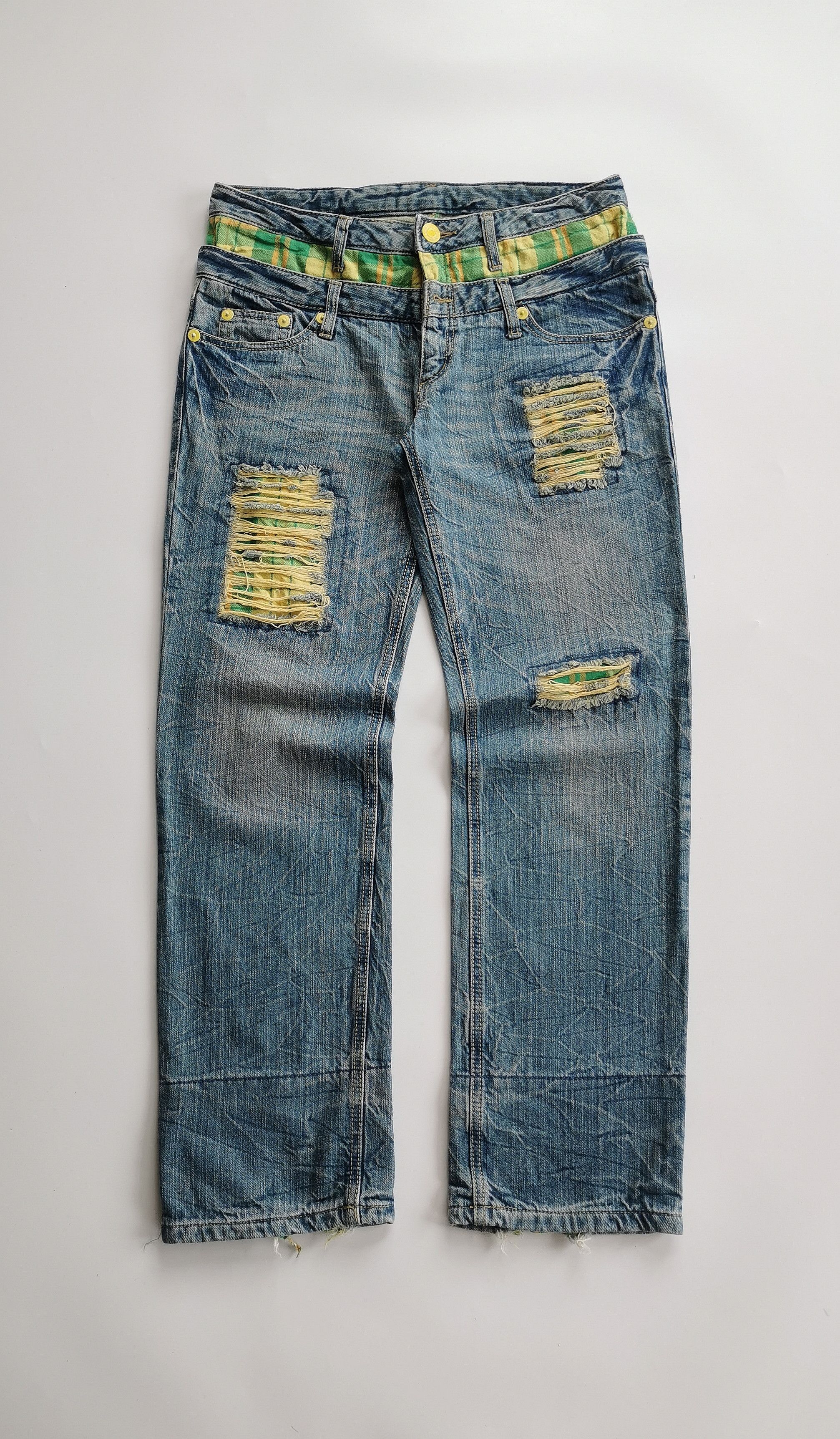 20471120 Vintage Japanese Double Waist Distressed Denim Jeans Size US 32 / EU 48 - 1 Thumbnail