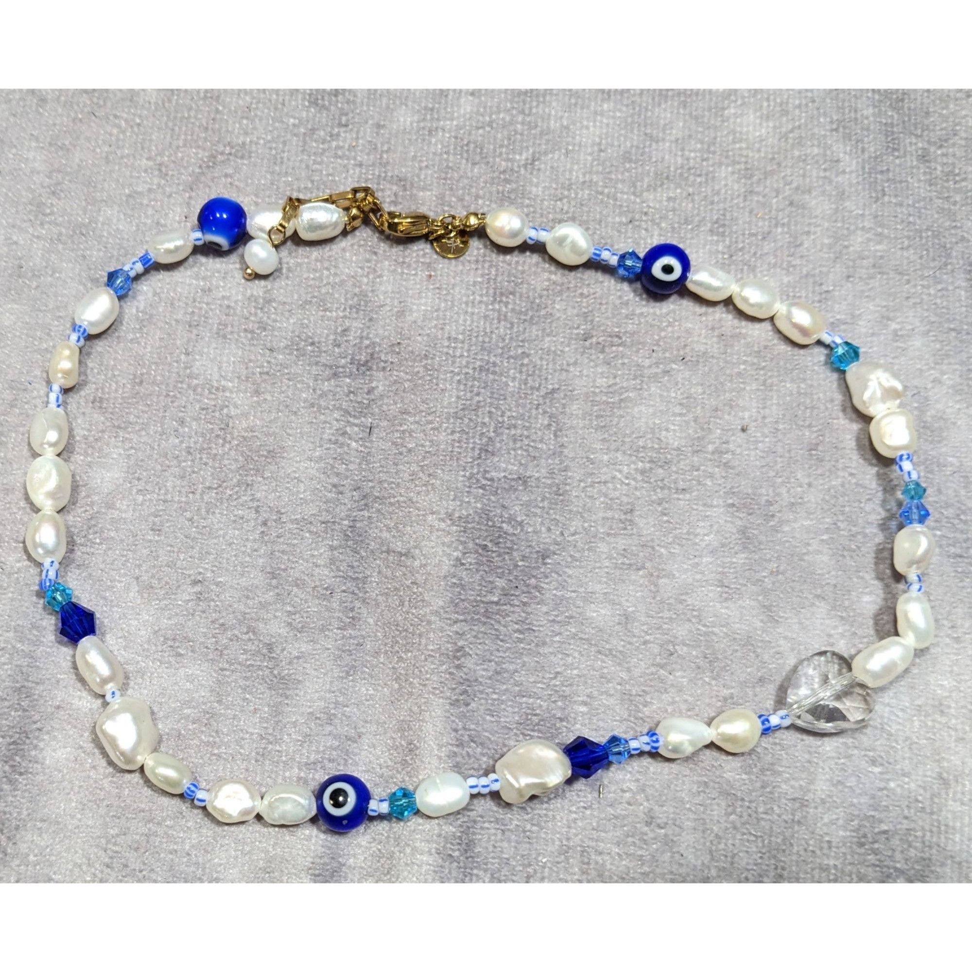 Other Elegant Whimsical Pearl And Evil Eye Glass Beaded Necklace Size ONE SIZE - 5 Thumbnail