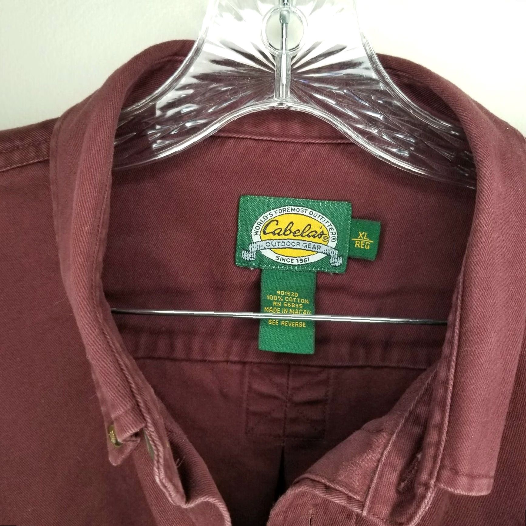 Vintage Cabela's Shirt Men XL Long Sleeve Button-Up Maroon Heavy Duty Regular Size XL Mens Shirt Size US XL / EU 56 / 4 - 3 Thumbnail