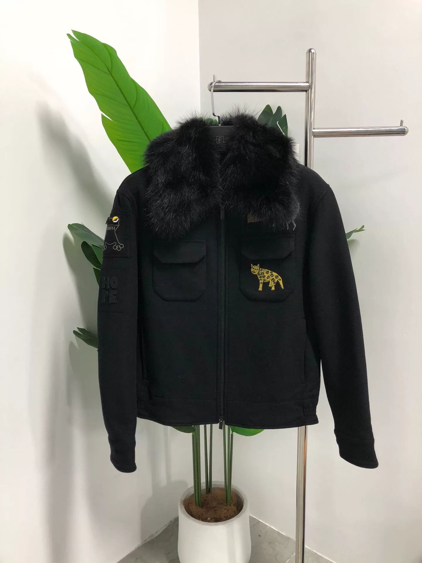 Fendi Black Fur Collar Jacket with Monster