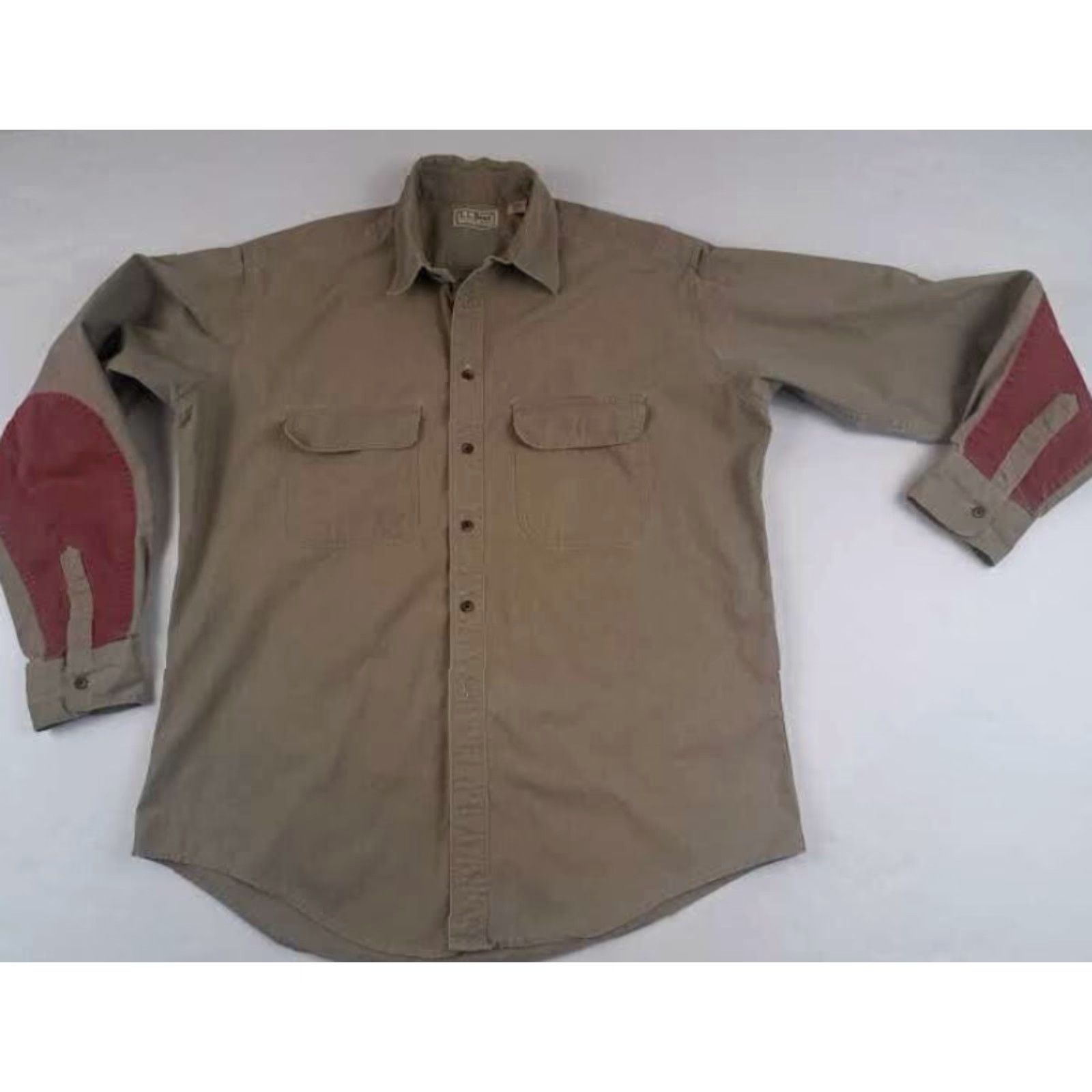 Vintage L.L. Bean Shirt Button-Up Khaki USA Made Full Button Long Sleeve Pockets Beige 31in Long Mens Large Casual Canvas Cotton Size US L / EU 52-54 / 3 - 3 Thumbnail