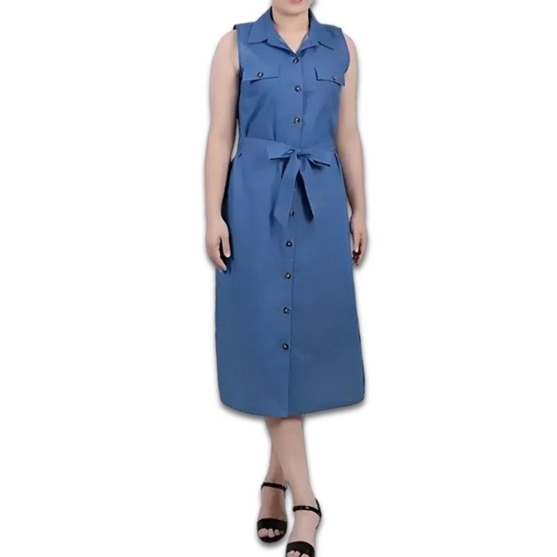 Other NY Collection Chambray Midi Dress Belted Sleeveless Blue MP Size M / US 6-8 / IT 42-44 - 1 Thumbnail