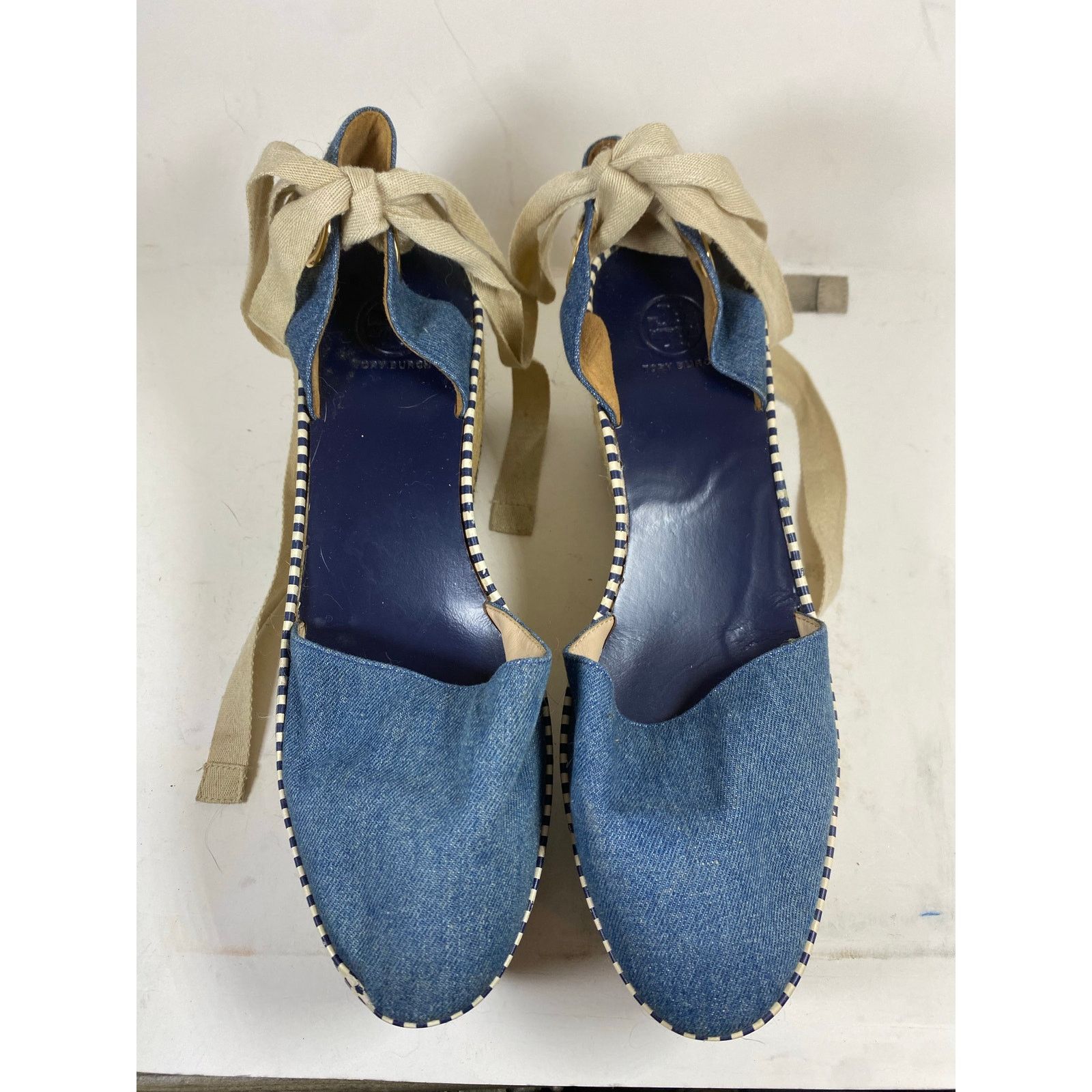 Tory Burch Tory Burch Dandy Blue Denim Espadrille Ankle Wrap Wedges 9W Size US 9 / IT 39 - 2 Thumbnail