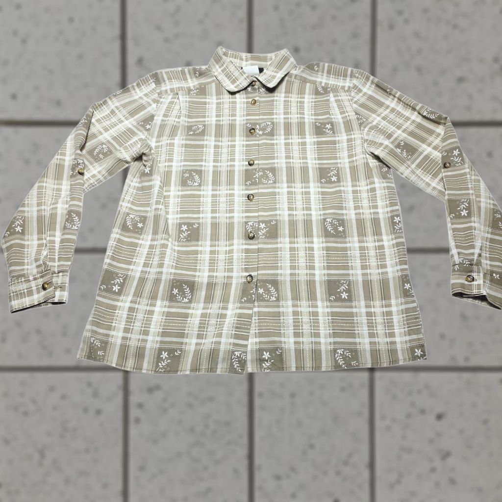 Vintage VINTAGE Tapestry Floral Patchwork Button Up Roll Tab Sleeve Shirt Pastel Medium 90's Women Blouse M Beige Size M / US 6-8 / IT 42-44 - 1 Thumbnail
