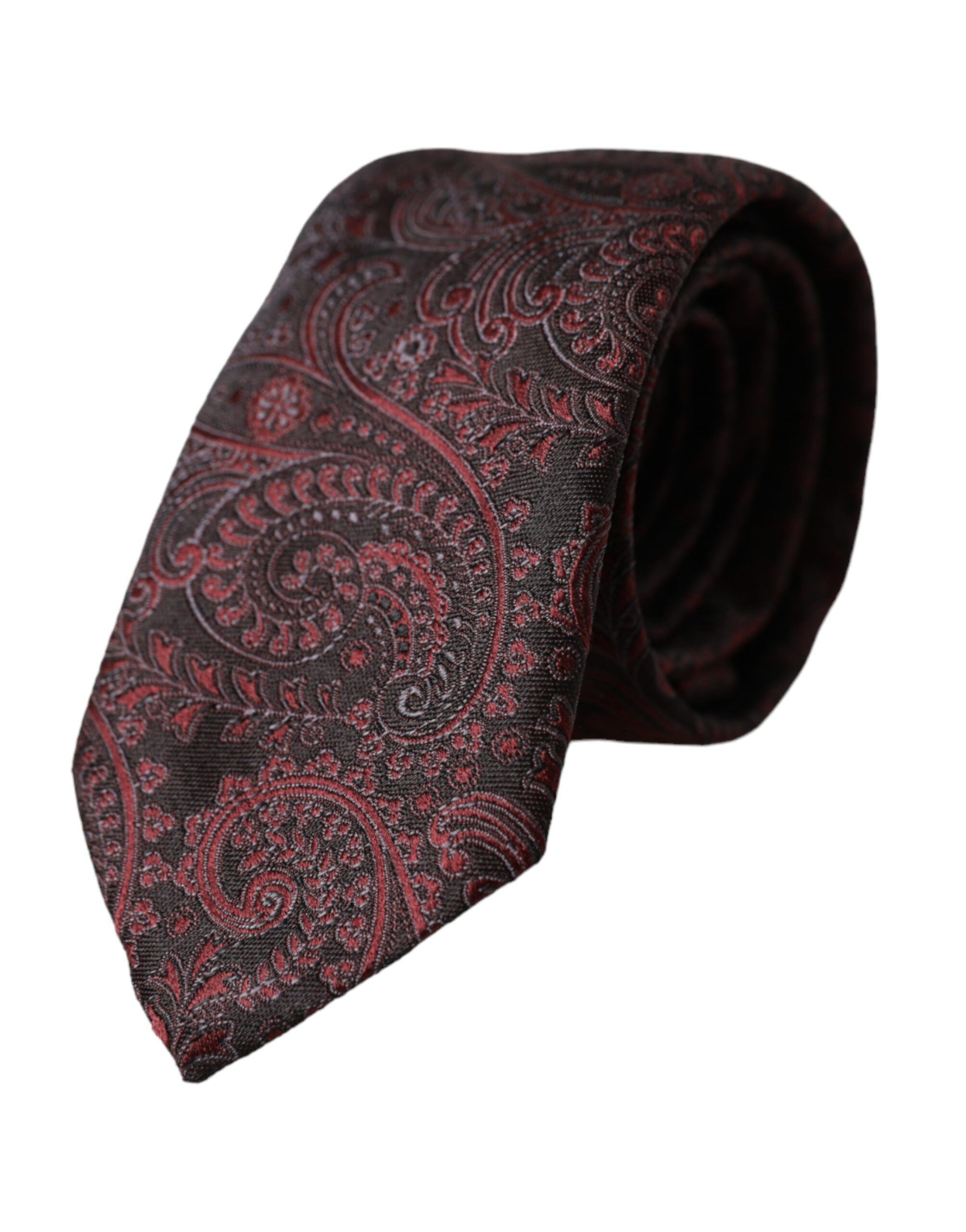 Dolce & Gabbana Bordeaux Patterned Silk Adjustable Men Men's Tie Size ONE SIZE - 1 Thumbnail