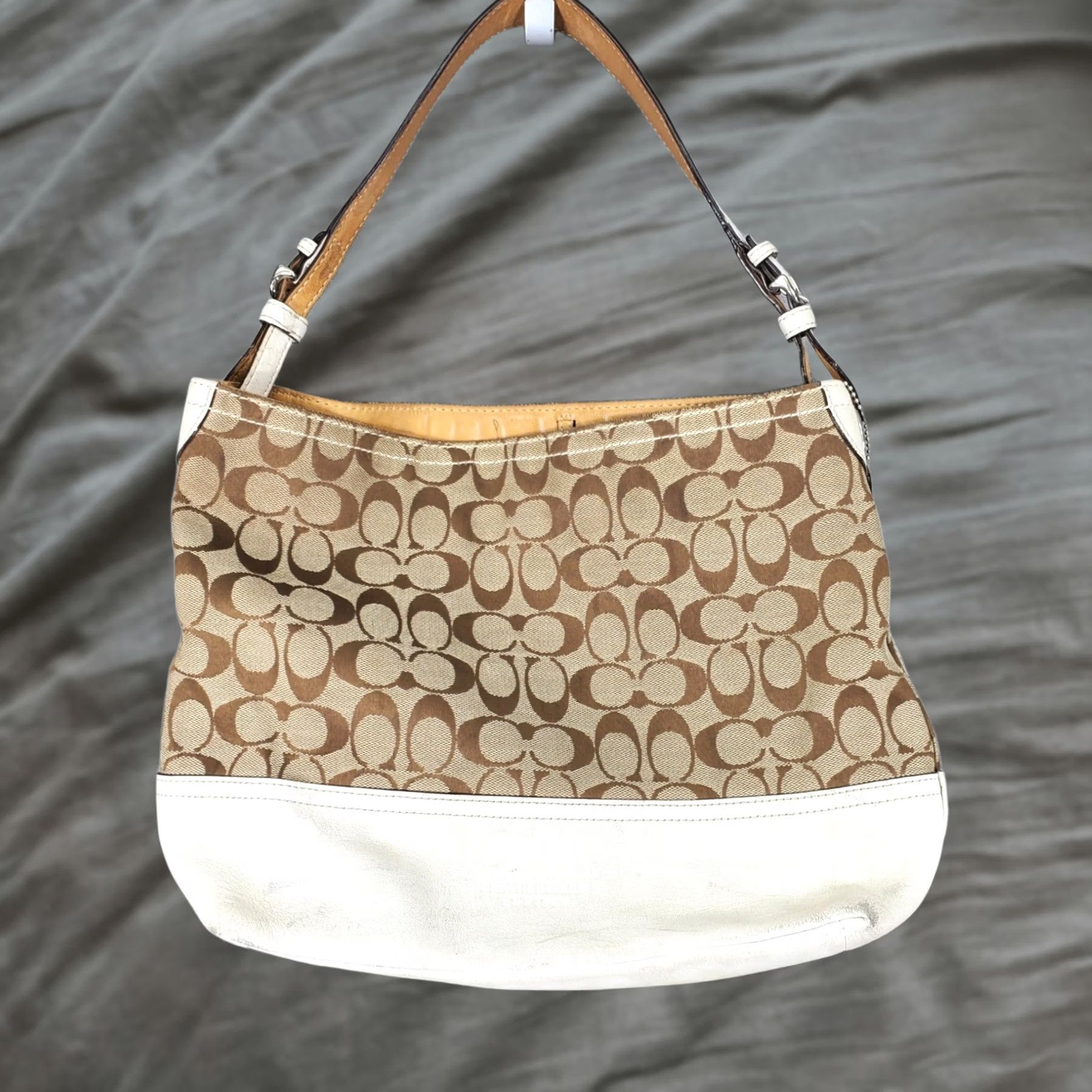 Coach Coach Shoulder Bag Medium Brown White Signature C Jacquard 